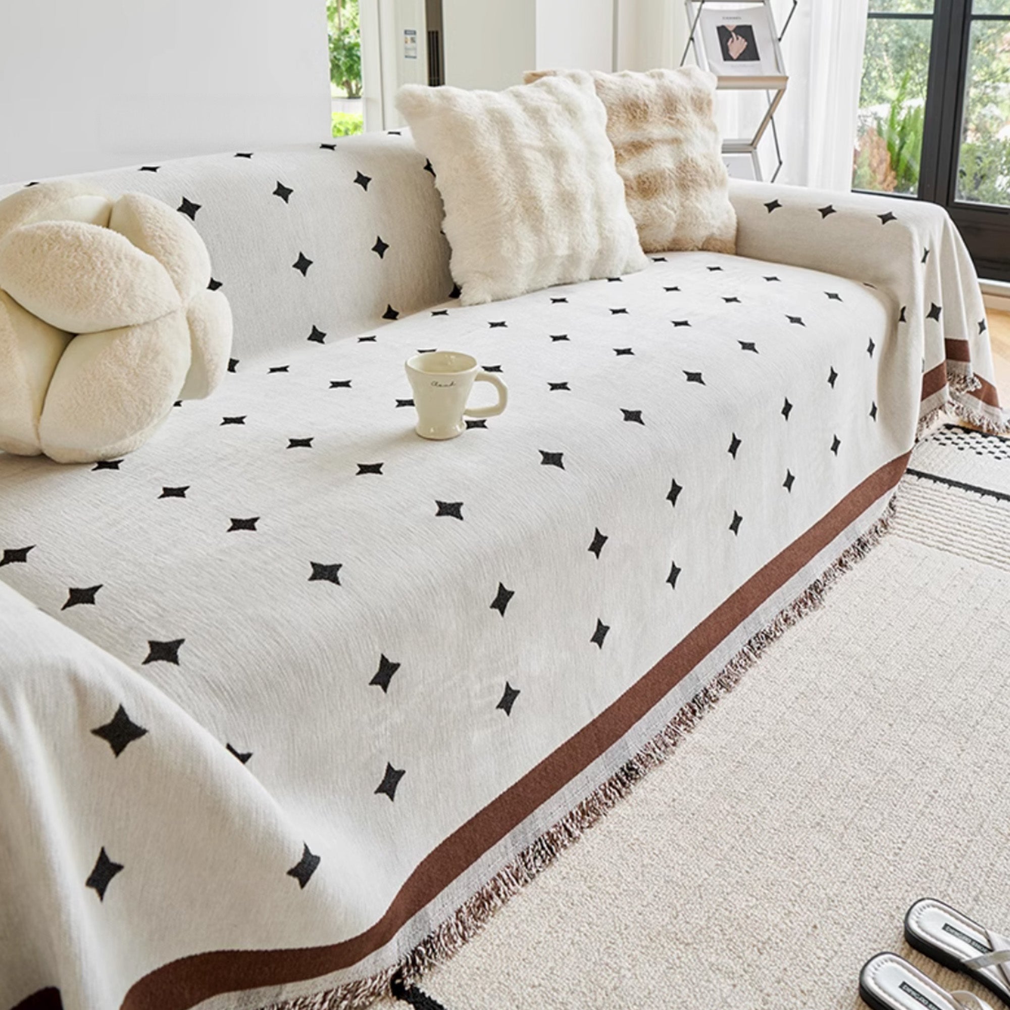 Luxury Diamond Print Chenille Sofa Cover - Soft Stretchable Couch Protector for Living Room, Modern Home Decor (Fits 3-Seater, Beige) - Perfect for Pet Owners & Family Gatherings