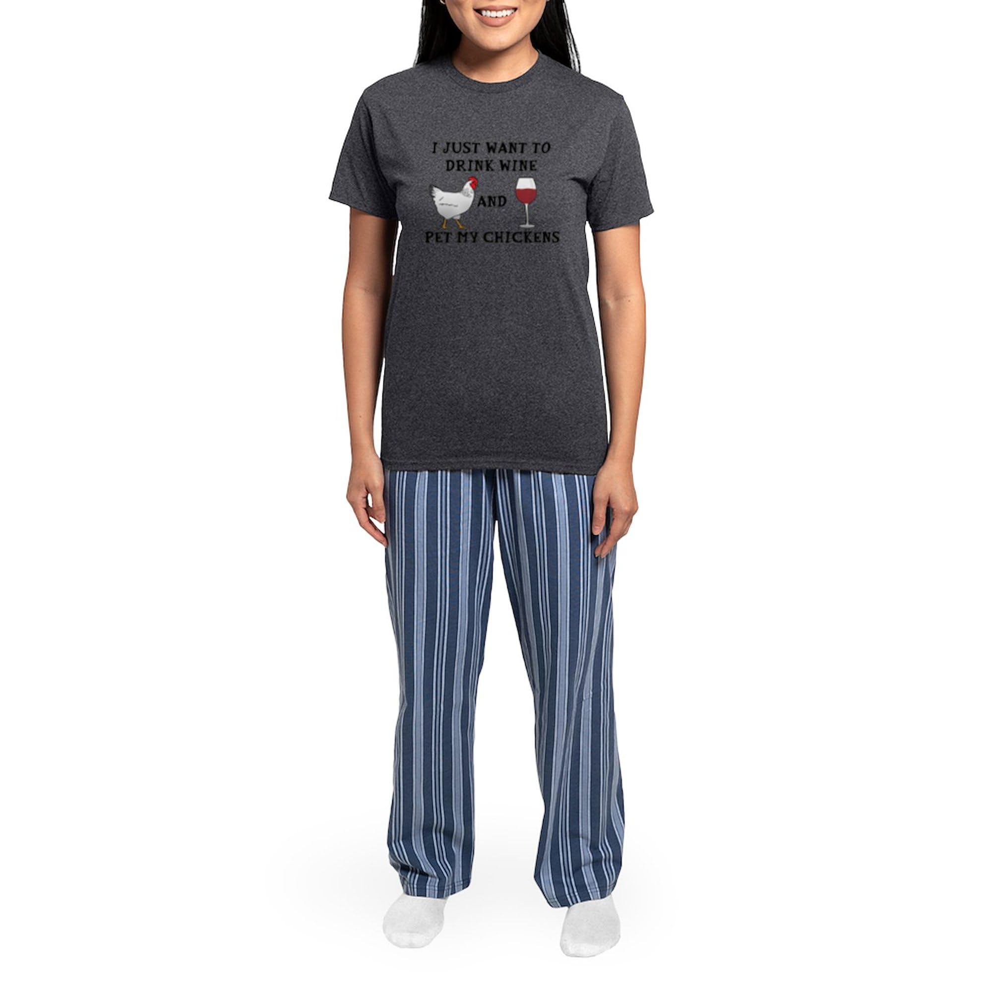 Women's Chickens And Wine Novelty Pajama Set - Soft Lightweight Sleepwear for Women - Perfect for Relaxing at Home, Girls Night In & Wine Lovers Gift
