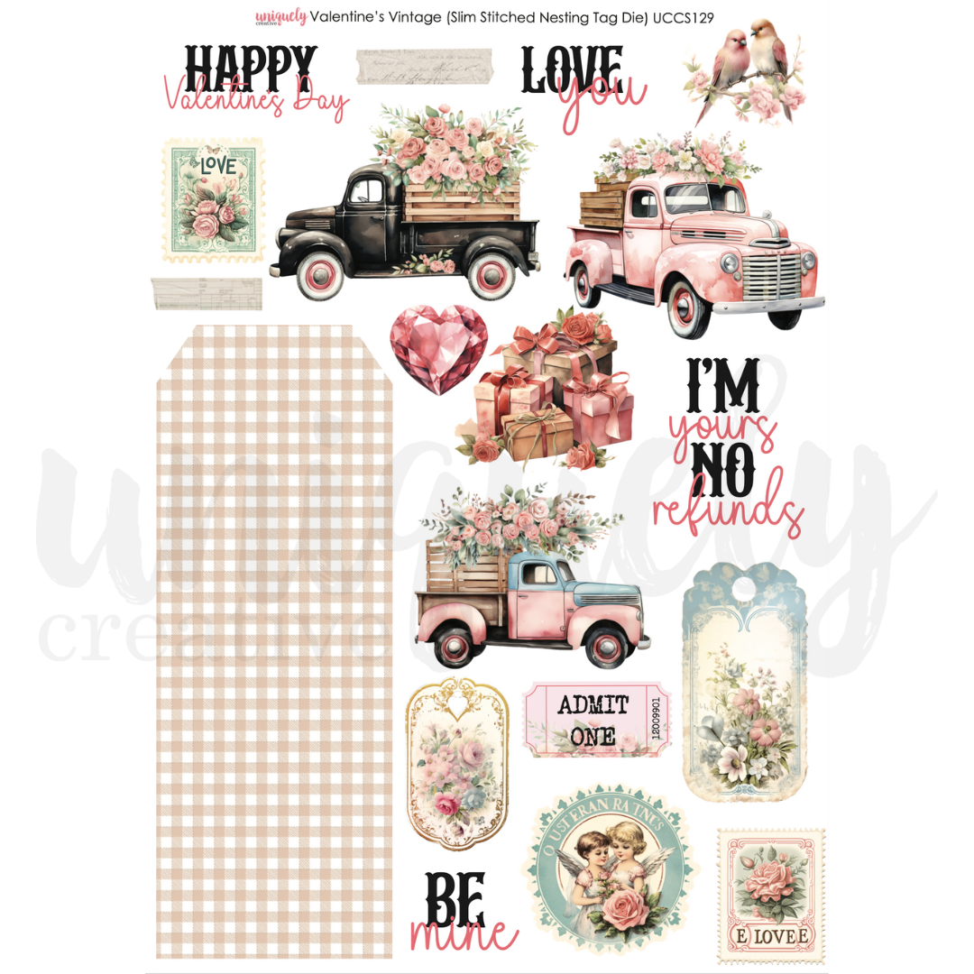 Vintage Valentine's Day Cut Apart Sheet - Scrapbooking, Card Making, DIY Crafts for Romantic Gifts & Home Decor