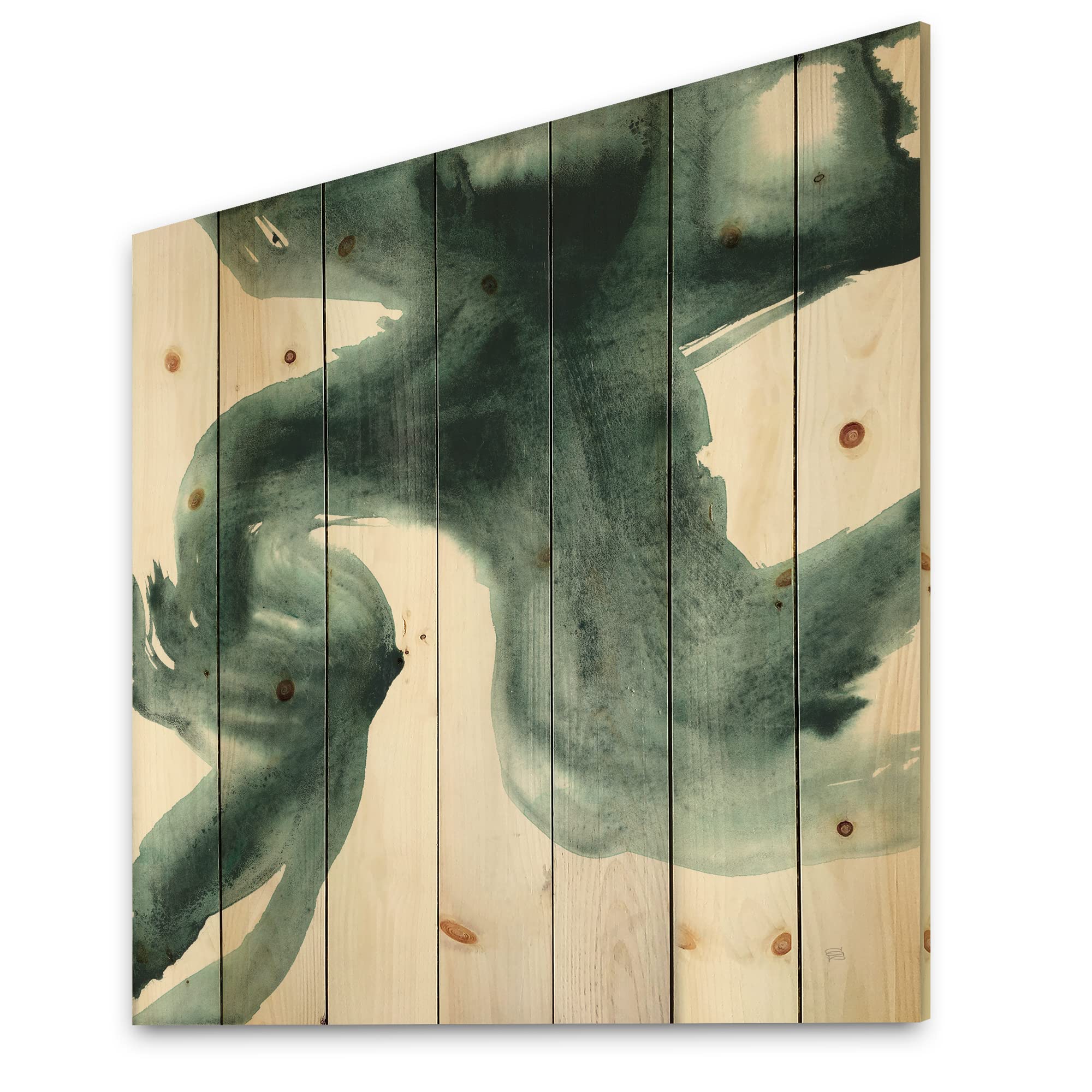 Modern Green Abstract Wood Wall Art - Gouache Green on Gray II Contemporary Pine Wood Decor Panel | Large Handmade Wooden Wall Hanging for Living Room, Bedroom & Office Decor