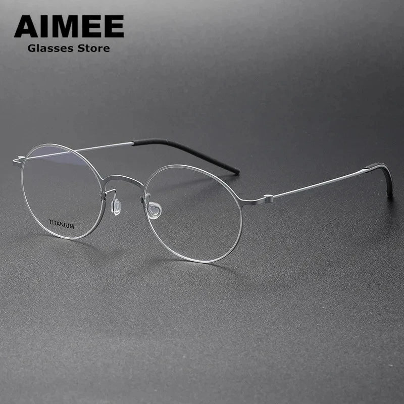 Unisex Round Full Rim Screwless Titanium Eyeglasses Frame 5504 - Lightweight Durable Glasses for Work, Reading & Everyday Wear