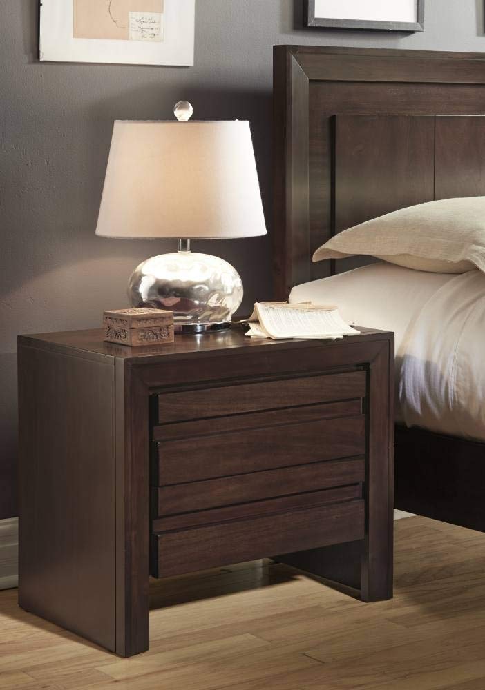 Solid Wood Nightstand with 2 Drawers - Modern Chocolate Brown Bedside Table for Bedroom, Living Room & Office Storage | Modus Furniture