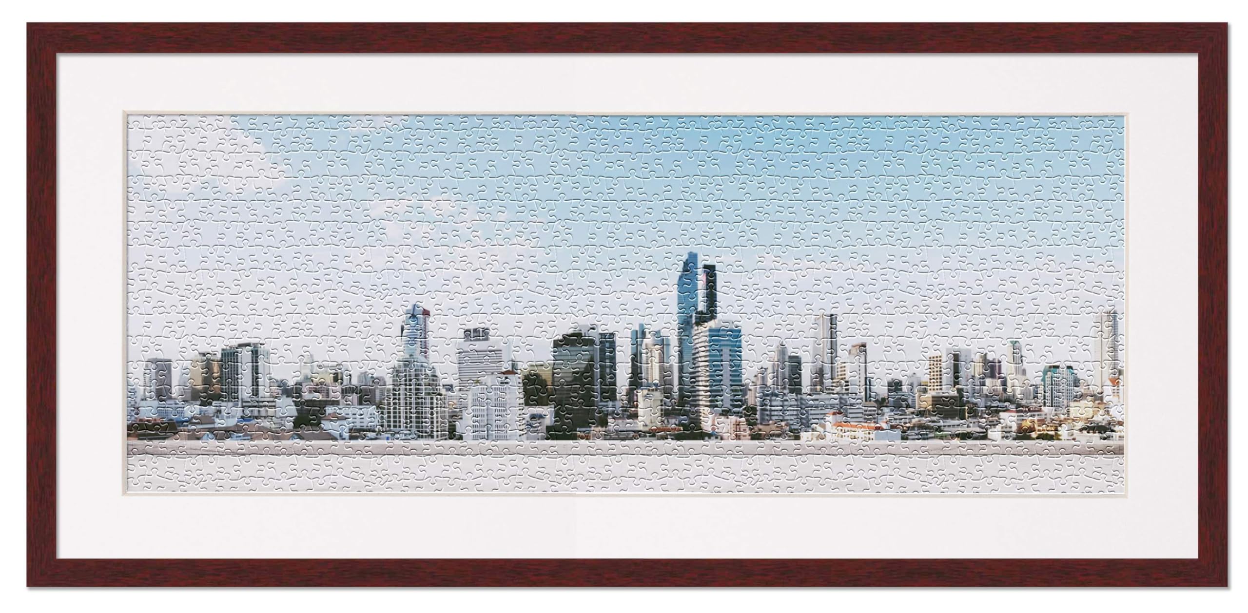 11.25x38.25 Jigsaw Puzzle Frame Kit with Puzzle Glue Sheets, Brown Wood Frame & White Mat - Complete DIY Puzzle Display Solution for Wall Decor, Gifts, and Home Office - Includes UV Acrylic, Backing & Hanging Hardware