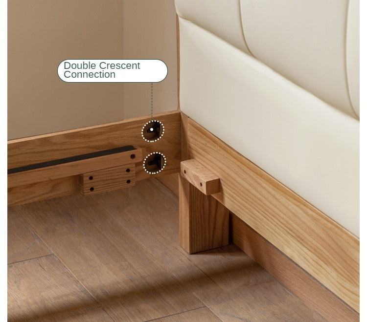 Solid Oak Wood Nordic Soft Back Bed - Modern Minimalist Design for Bedroom & Guest Room