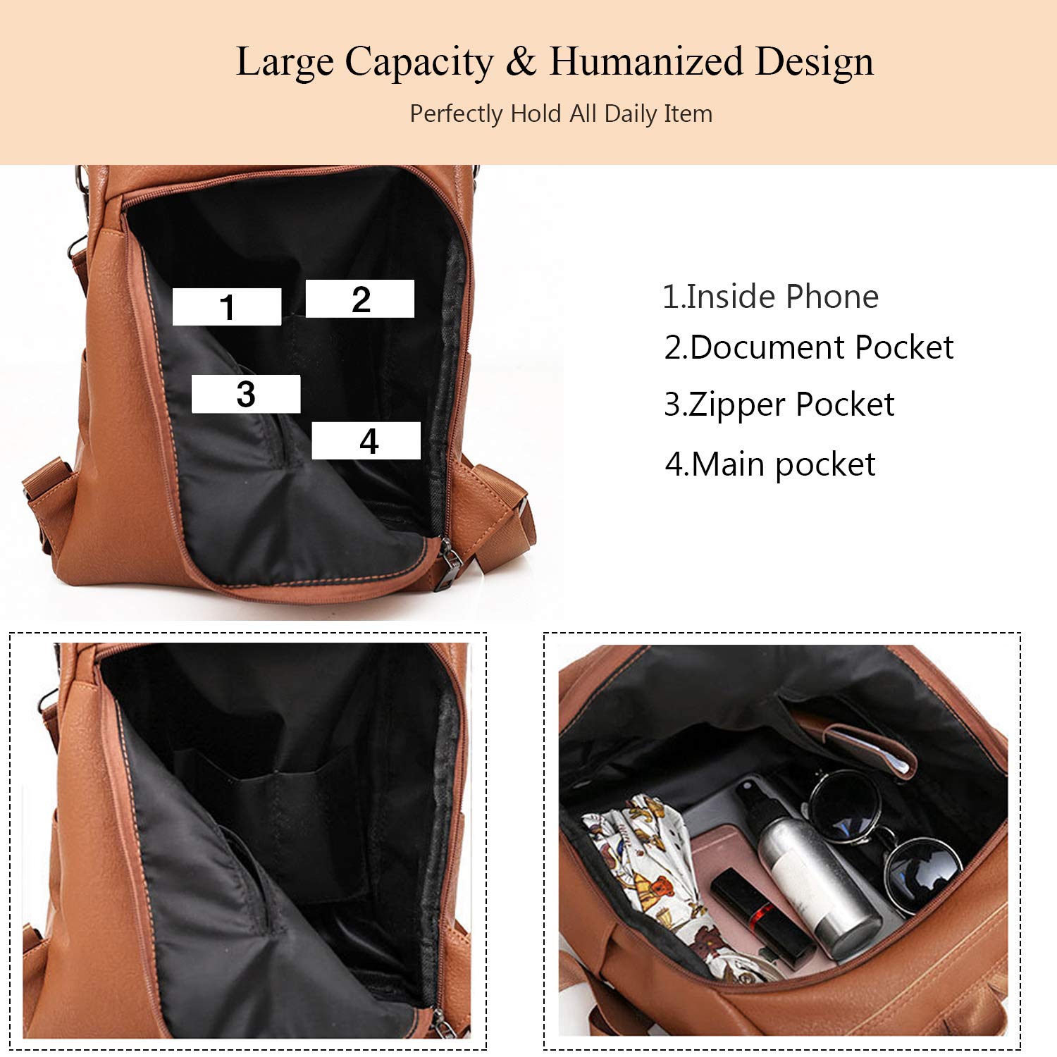 FANDARE Women's Anti-Theft Backpack - Lightweight Waterproof Daypack for School, Travel & Shopping - Stylish Shoulder Bag for Campus, Outdoor & Daily Use - Brown Rucksack (Perfect for College, Commuting & Weekend Getaways)