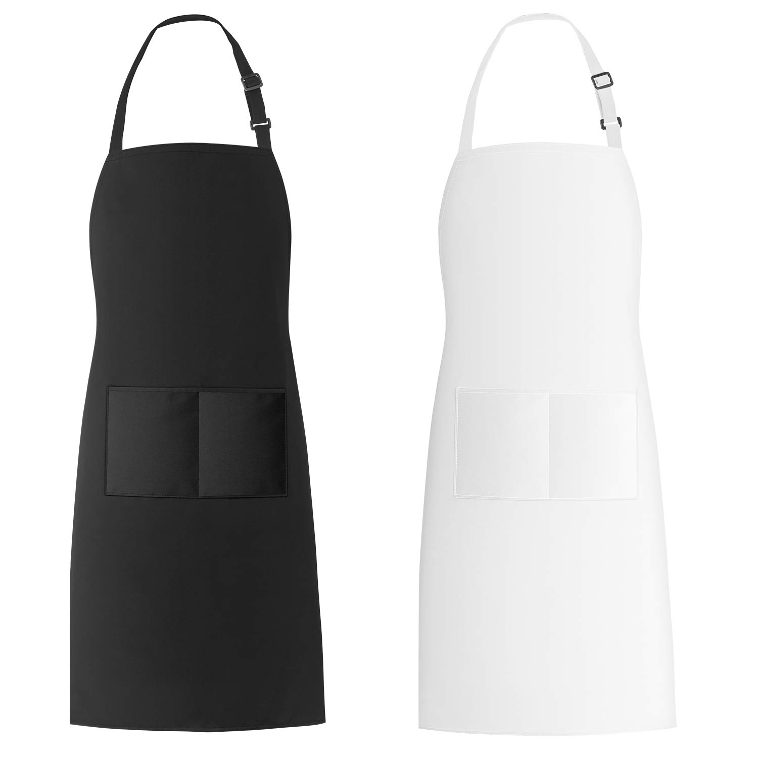 Xornis 2 Pack Black & White Bib Aprons with 2 Pockets - Durable Kitchen Cooking Chef Aprons for BBQ, Baking & Restaurant Use