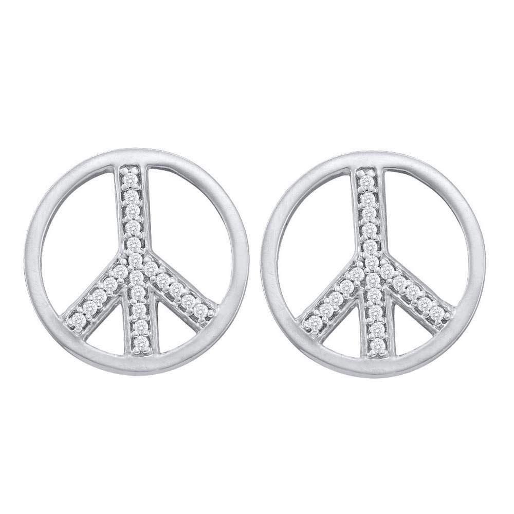 10K White Gold Round Diamond Peace Sign Stud Earrings for Women - 1/6 Cttw - Elegant Gift for Valentine's Day, Birthday & Everyday Wear