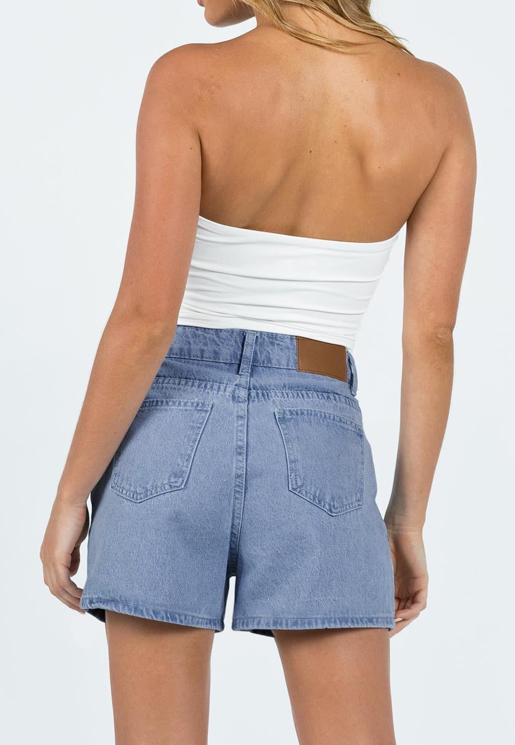 Stylish Women's Mid-High Waisted Ripped Denim Jean Shorts - Stretchy Summer Cutoff Short Pants for Casual Outings & Beach Vacations
