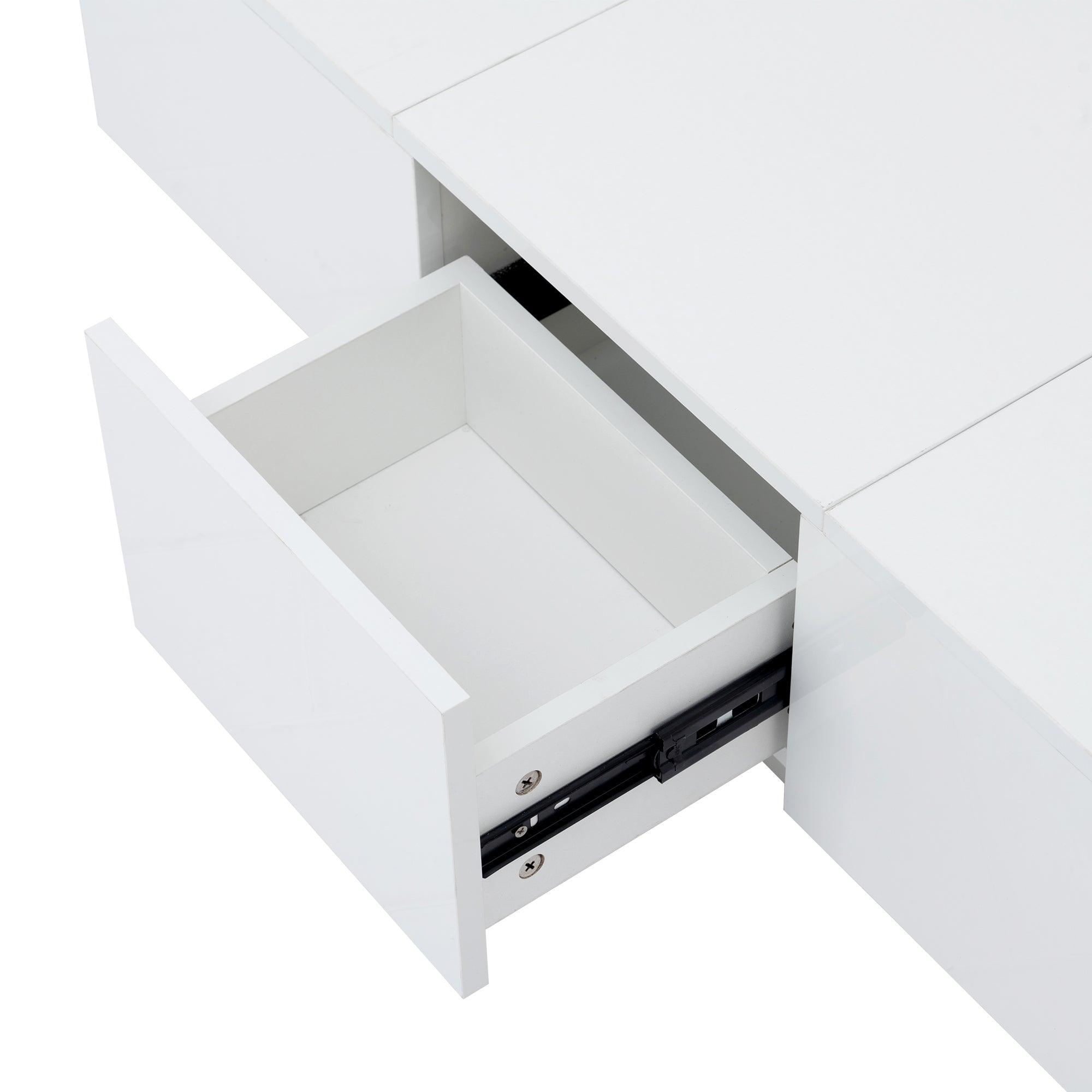 White Extendable Coffee Table with 2 Large Hidden Storage Compartments & 2 Drawers - High Gloss Center Table with Sliding Top for Living Room (39.3