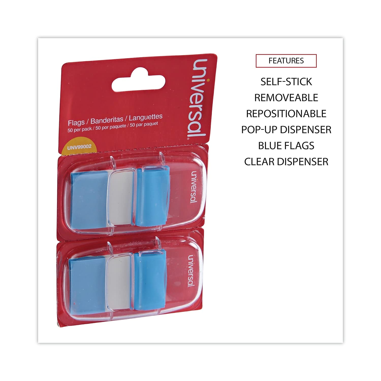 Universal Page Flags - Blue, 50 Flags per Dispenser, 2 Dispensers per Pack - Perfect for Book Marking, Office Organization & Study Notes