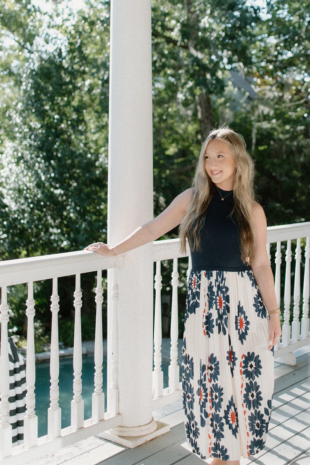 Navy Blue Floral Print Pleated Midi Dress for Women | Summer Casual & Party Wear | Perfect for Beach Vacations, Date Nights & Office Outfits