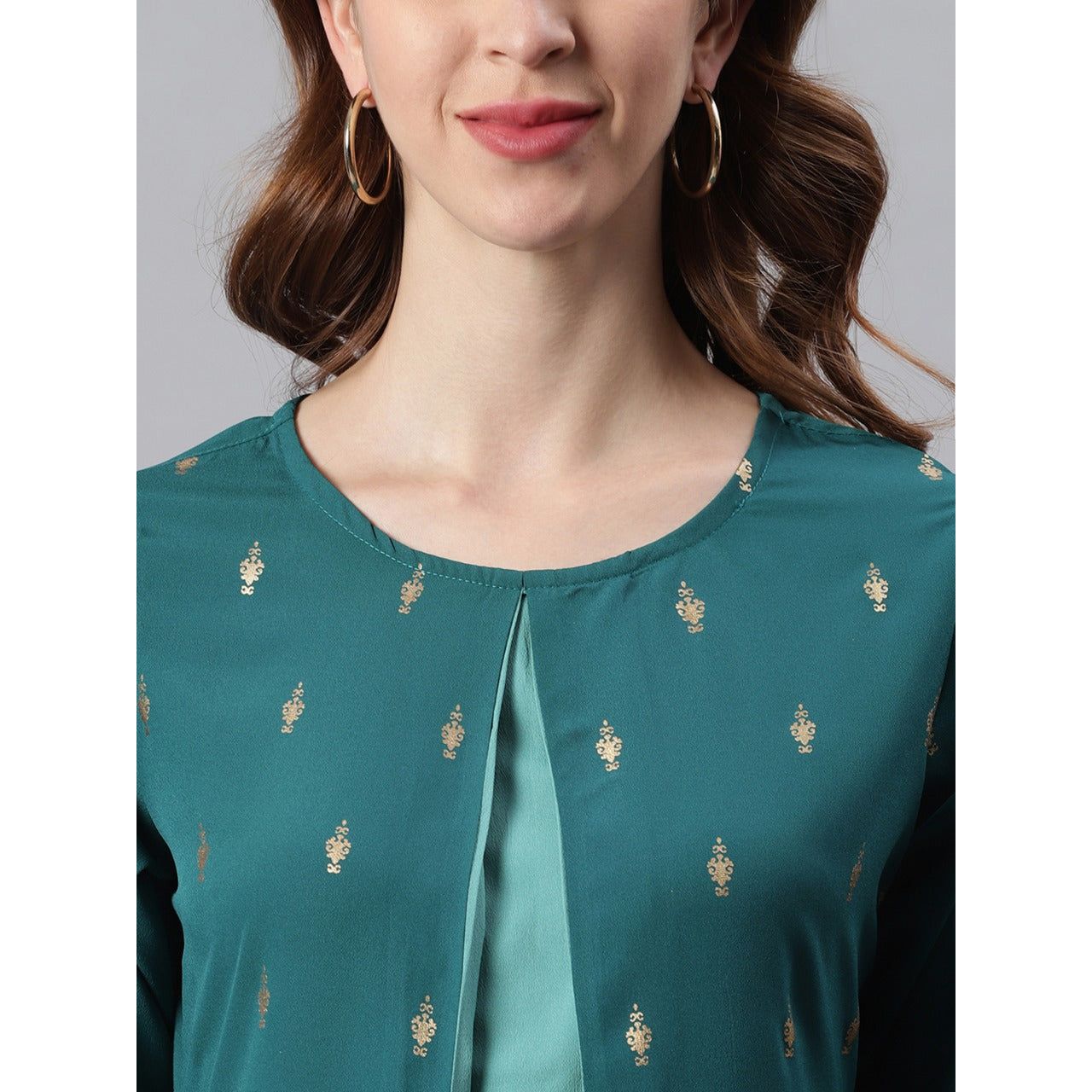 Stylish Dual Tone Green Poly Crepe Kurti for Women | Elegant Indian Ethnic Wear | Perfect for Festivals, Weddings & Casual Outings