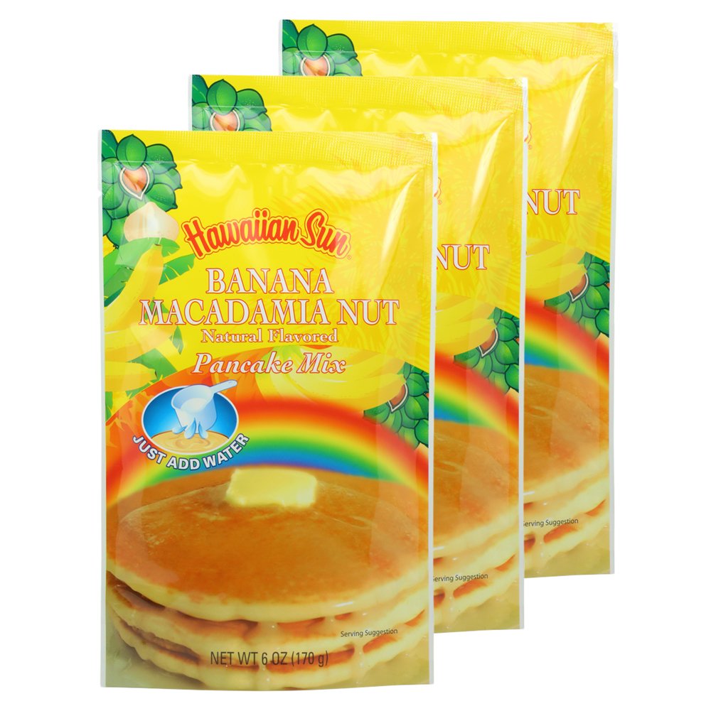 Hawaiian Sun Banana Macadamia Nut Pancake Mix - 6oz (Pack of 3) | Gluten-Free Breakfast Pancake Mix for Fluffy Pancakes | Perfect for Family Brunch, Camping & Holiday Breakfasts