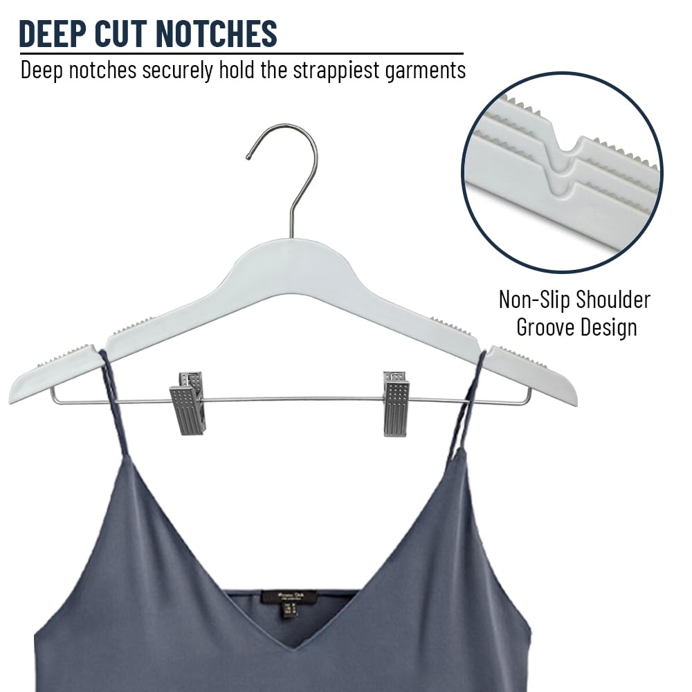Heavy Duty Slim Plastic Hangers with Clips - Space Saving Non-Slip Clothes Hangers for Pants, Skirts & Coats (White, 36 Pack) - Perfect for Closet Organization & Travel Packing