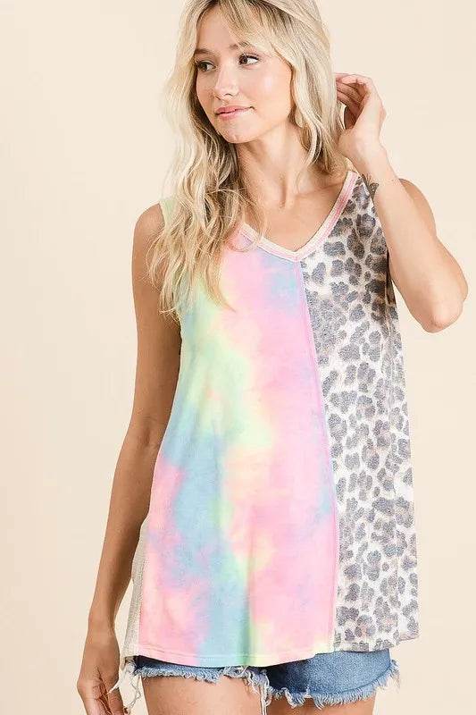 Stylish BiBi Sleeveless Printed Contrast Front Top for Women | Summer Fashion, Casual Outfits, Beach Wear & Party Looks