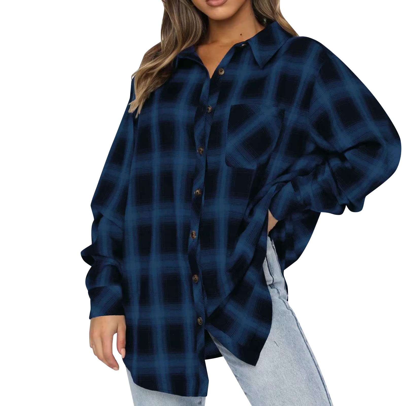 Women's V-Neck Plaid Jacket Cardigan - Single Breasted with Side Pocket for Spring & Fall | Casual Office Wear & Layering Outfits