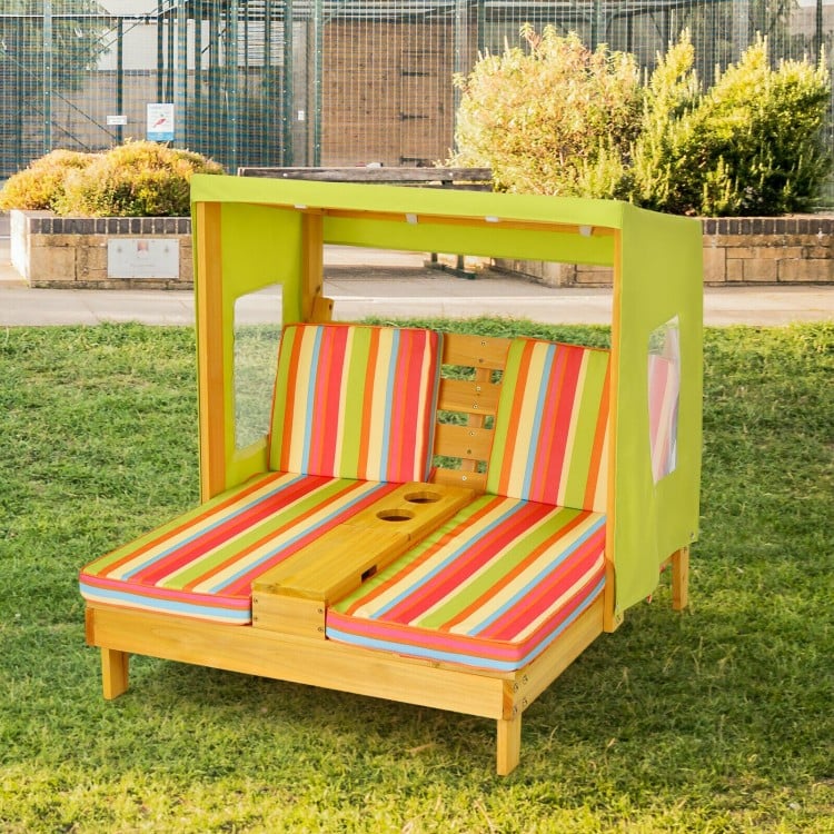 Best Kids Patio Lounge Chair with Cup Holders & Sun Awning - Adjustable Multicolor Outdoor Furniture for Poolside, Backyard & Beach Relaxation