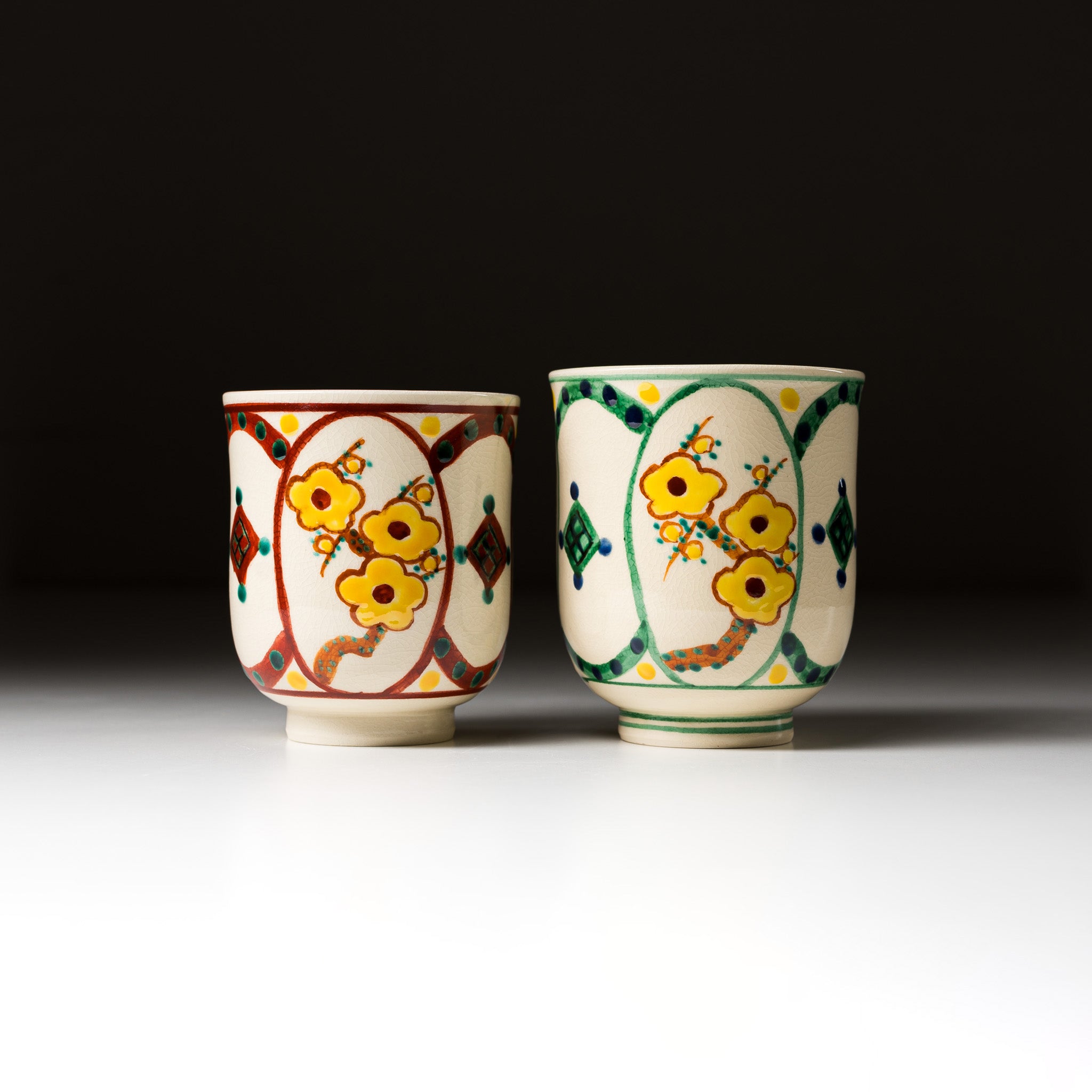 Handmade Kyoto Kiyomizu Ware Pair Cup - Shochikubai Japanese Ceramic Tea Set for Matcha, Sake, or Traditional Tea Ceremony