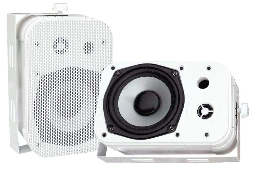 Pyle PDWR40W 5.25 Inch White Waterproof Indoor Outdoor Speakers (4 Pack) & PT260A 200W Digital AM/FM Stereo Receiver - Perfect for Home Theater, Patio, Pool Area and Backyard Entertainment System