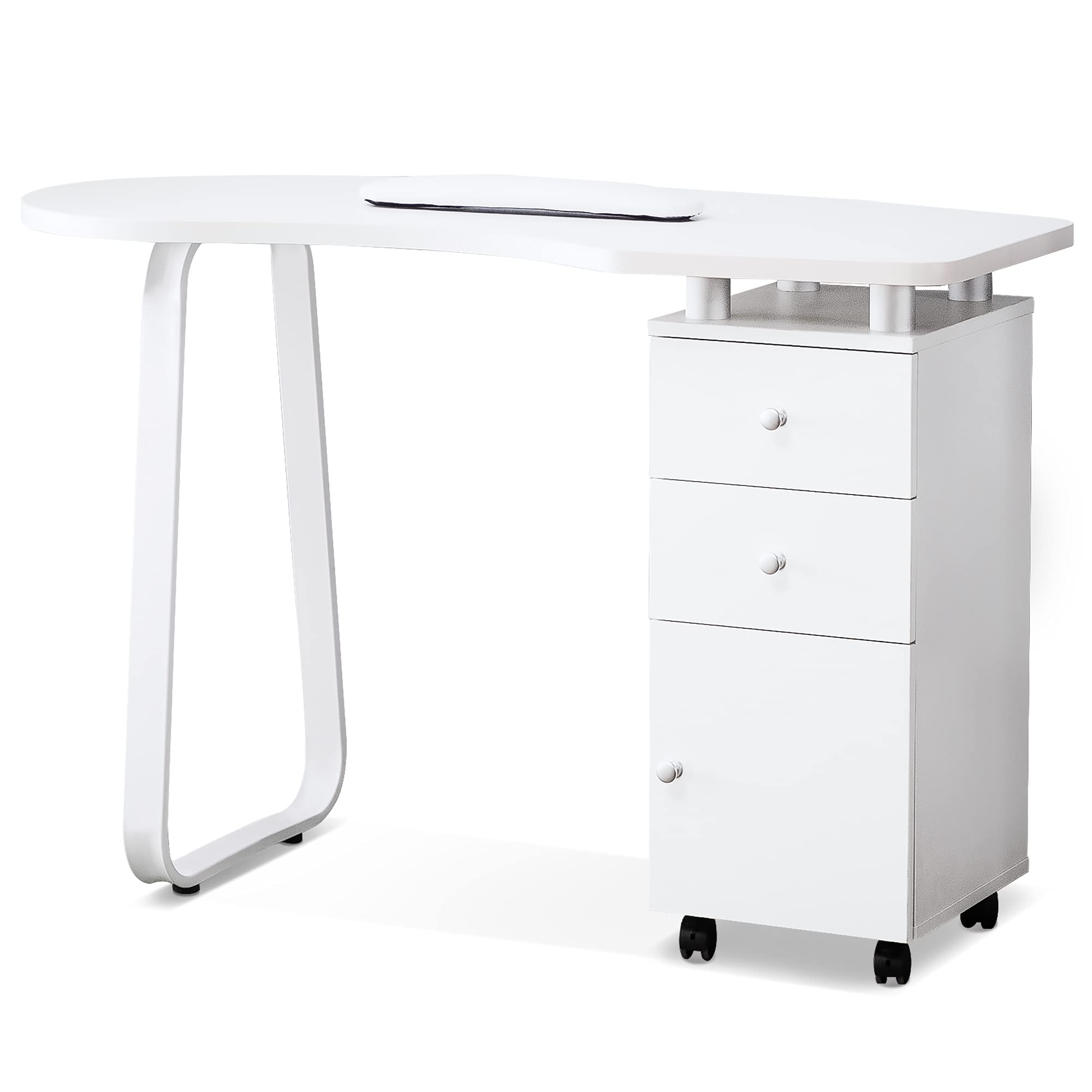 Professional BarberPub Manicure Nail Table - White Salon Station for Spa & Beauty Services - Durable Nail Tech Desk with Storage (Model 0422) - Perfect for Nail Salons, Barber Shops & Home Beauty Stations