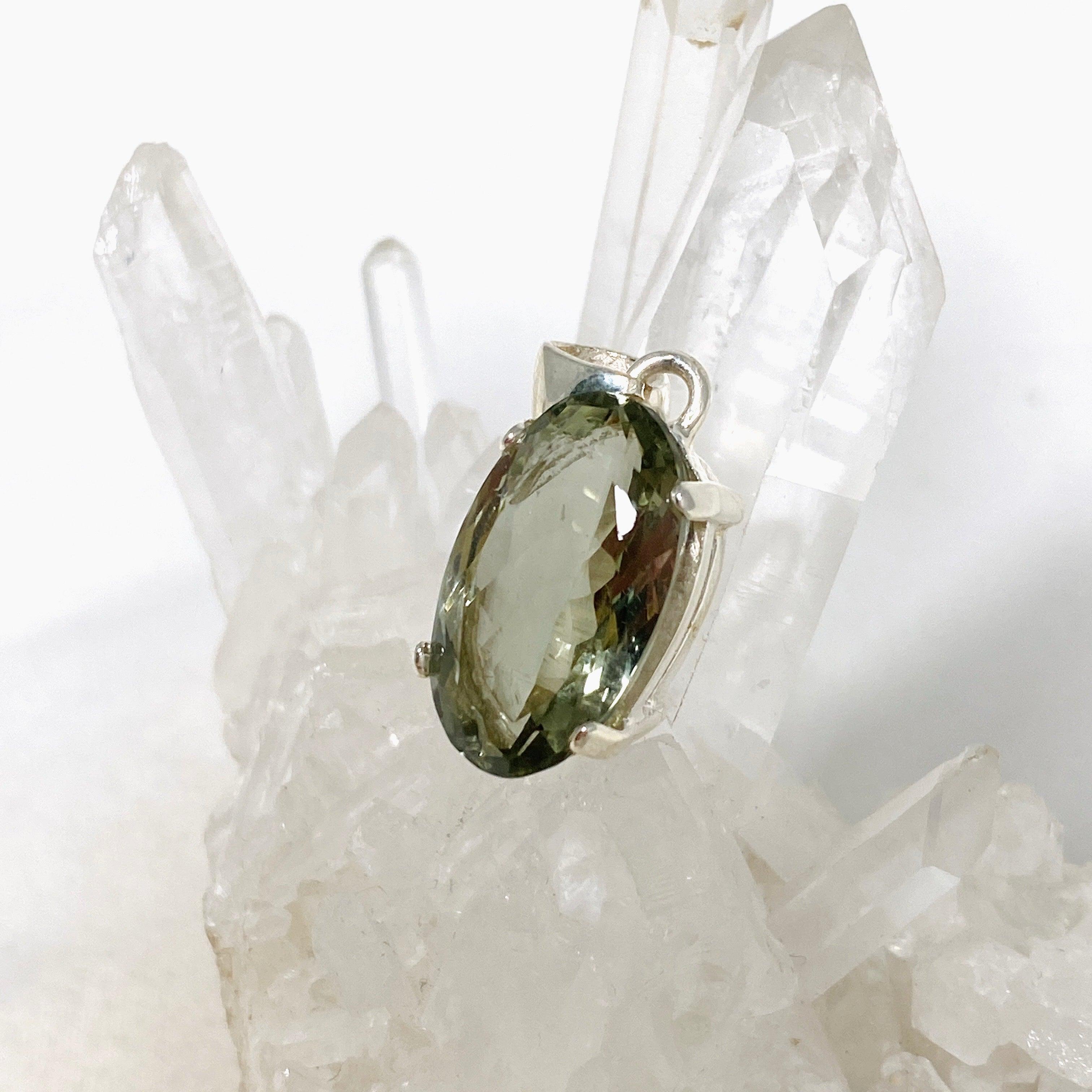 Prasiolite (Green Amethyst) Faceted Oval Pendant Necklace KPGJ4335 - Elegant Jewelry Gift for Women, Perfect for Weddings & Special Occasions