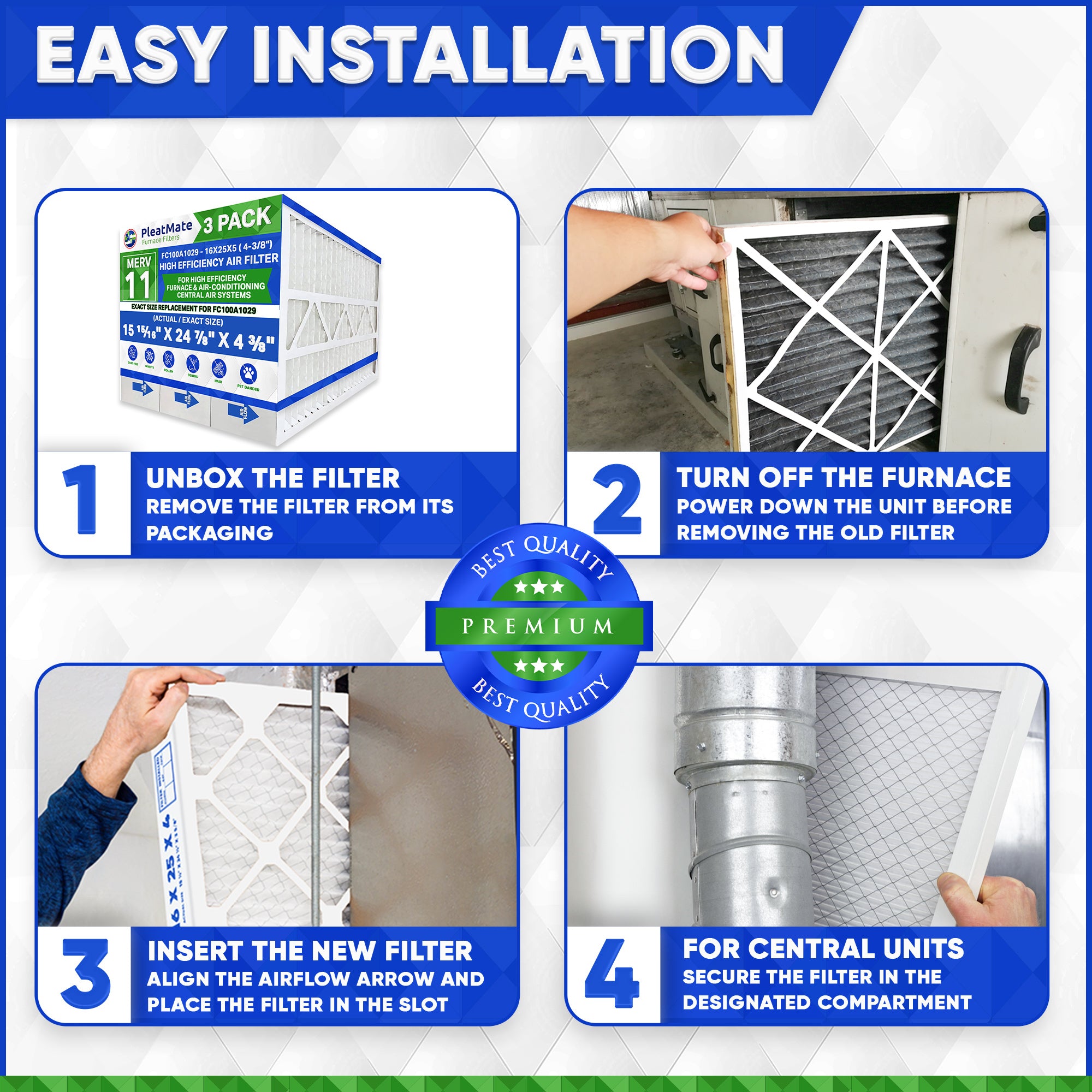 Honeywell FC100A1029 16x25x4 MERV 11 Air Filter (15 15/16