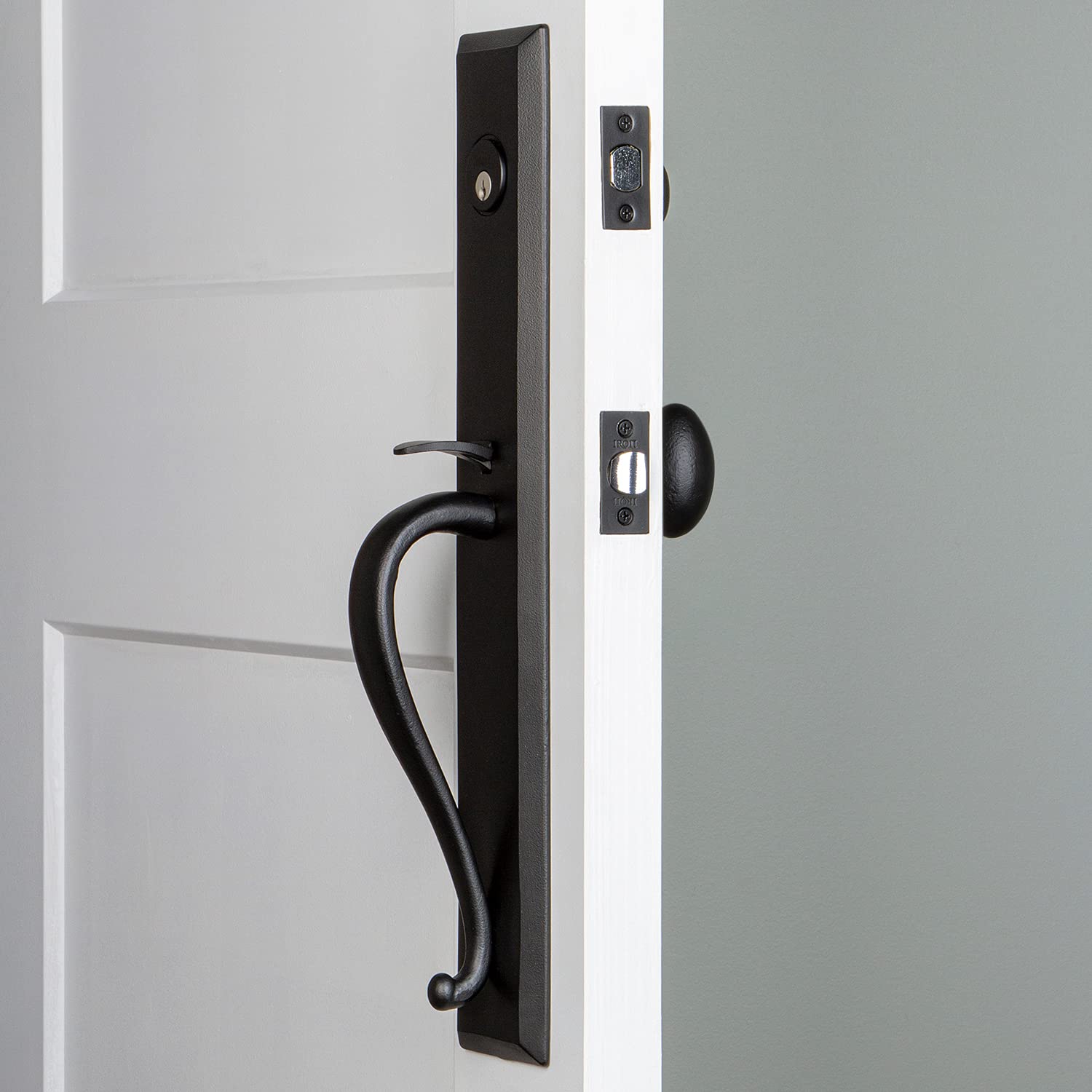 Ageless Iron 657779 Single Cylinder Entry Door Handleset with Grip Handle, Vale Plate & Aeg Knob - 2.75
