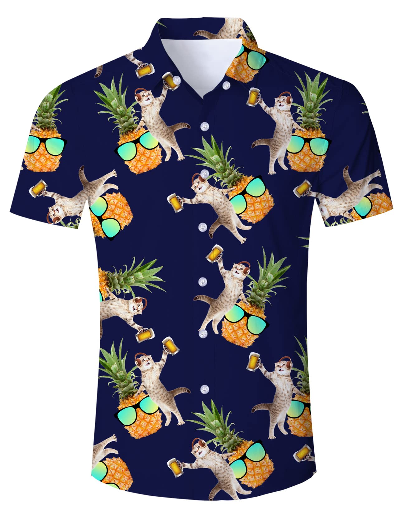 Raisevern Men's Slim-Fit Short Sleeve Button Down Shirt - Hawaiian Aloha Beach Shirt for Summer, Casual Wear & Holiday Vacation - Perfect for Beach Parties, Luaus, and Tropical Getaways
