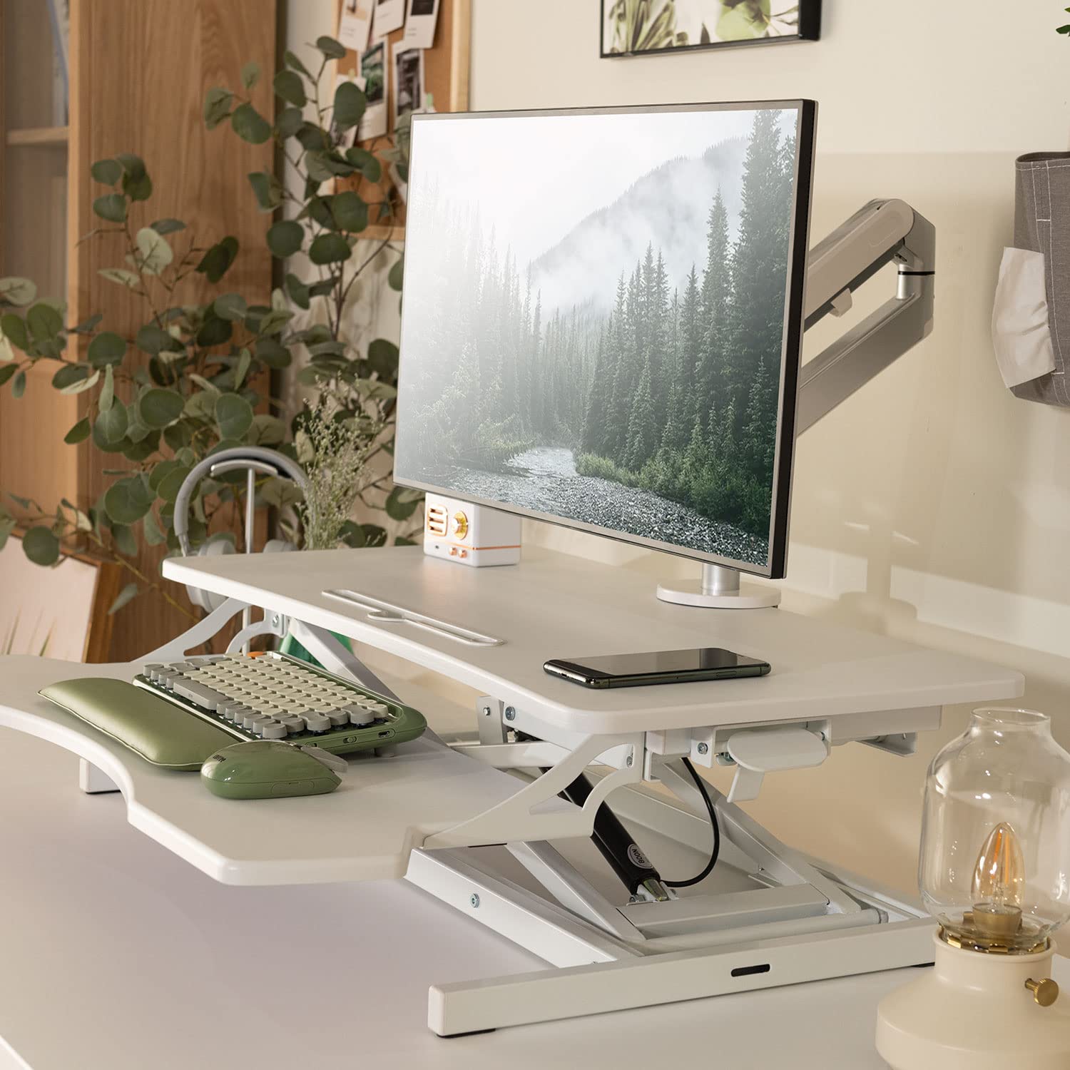 31 Inch Height Adjustable Standing Desk Converter - Ergonomic Sit to Stand Workstation with Wide Keyboard Tray for Dual Monitor & Laptop - White - Perfect for Home Office, Remote Work & Workspace Ergonomics