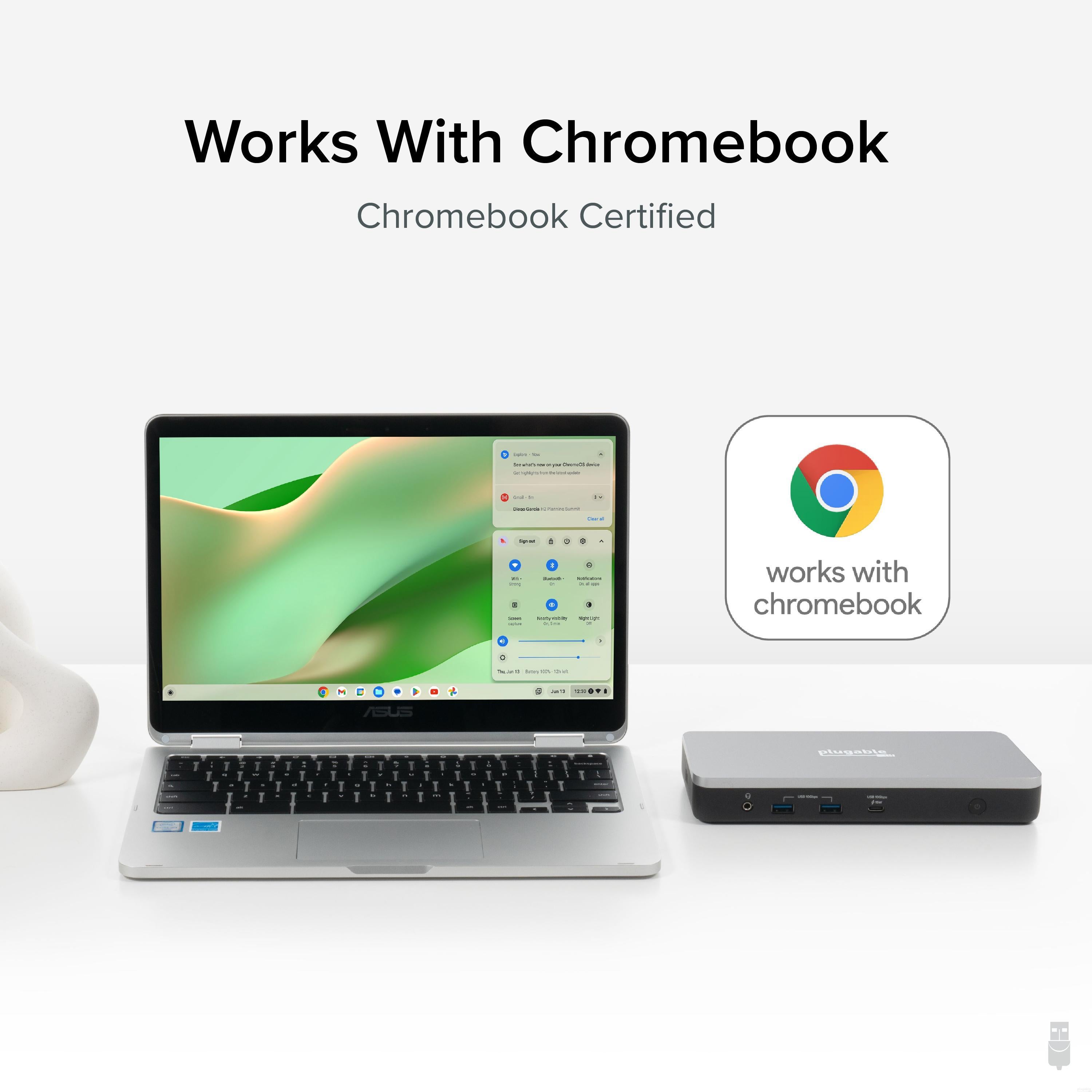 Plugable USB C Dual Monitor Docking Station with 60W Charging - Certified for Chromebook, Laptop & PC - Perfect for Home Office, Remote Work & Multi-Tasking Setup