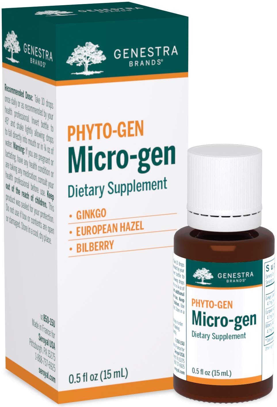 Genestra Brands Micro-gen Herbal Supplement with Gingko, European Hazel & Bilberry - 0.5 fl oz | Natural Memory & Circulation Support | Perfect for Students, Professionals & Seniors