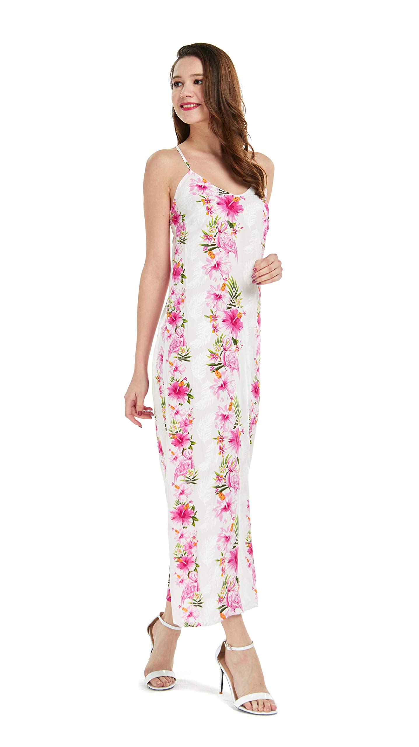 Women's Hawaiian Luau Pink Hibiscus Vine Maxi Sweetheart Dress - Floral Summer Beach Party, Tropical Vacation, Luau Celebration Outfit