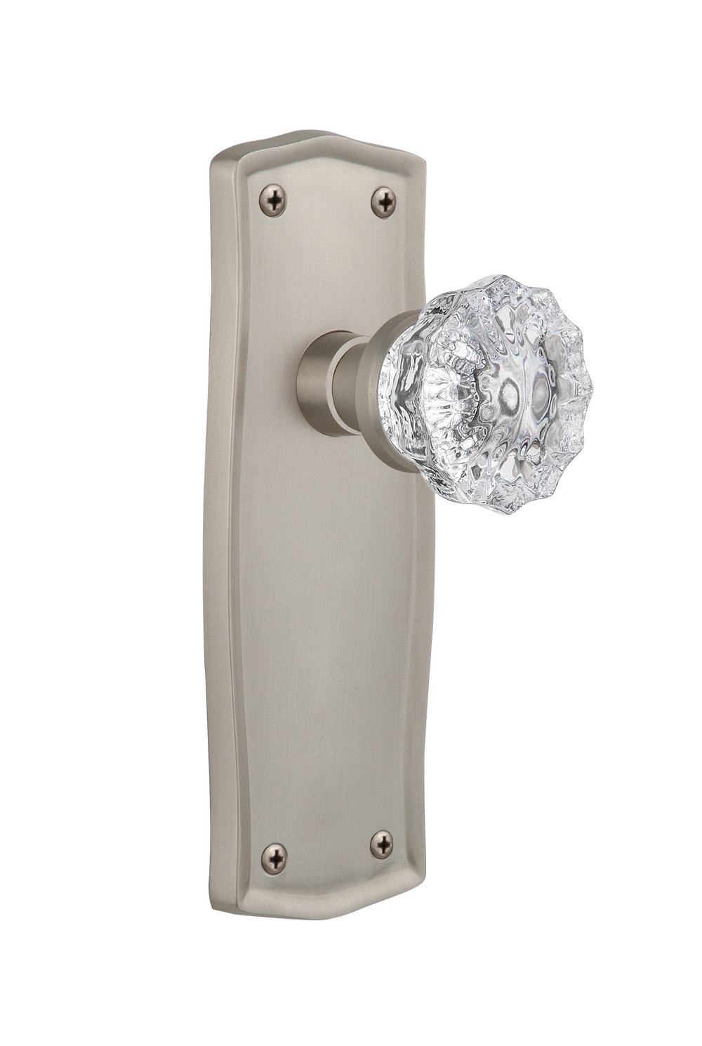 Vintage Prairie Plate with Crystal Glass Knob - Double Dummy Door Plate in Satin Nickel Finish | Classic Home Decor for Bedroom, Bathroom & Interior Doors