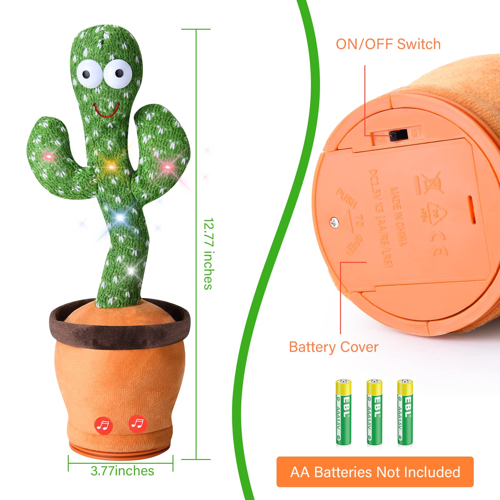 Interactive Dancing Talking Cactus Toy for Toddlers - Singing Mimic Cactus Baby Toy for Boys & Girls | Fun Easter Basket Stuffer & Gift for Kids | Perfect for Playtime, Learning & Easter Celebrations