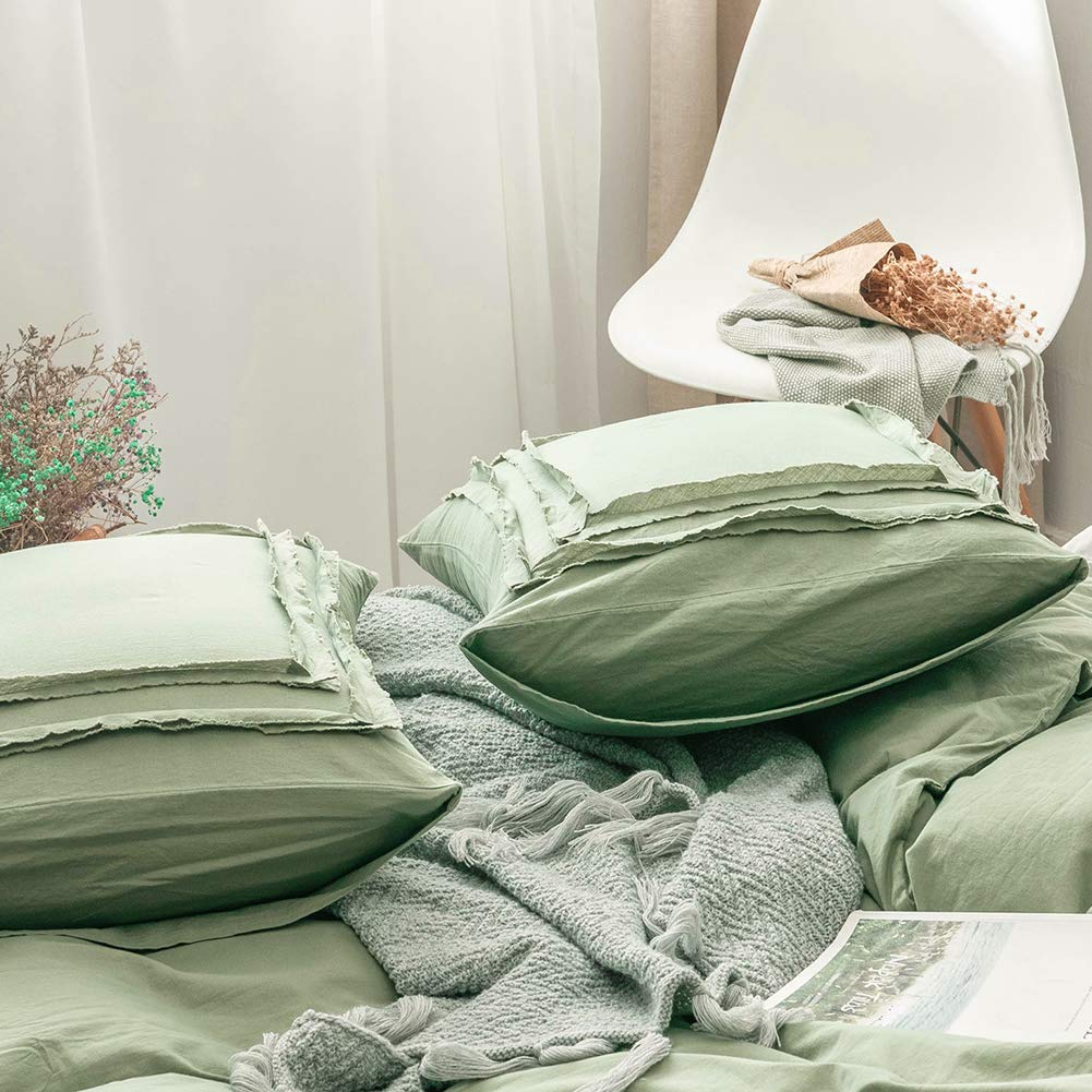 Premium Sage Green Washed Cotton Duvet Cover Set Twin Size - 2 Piece Soft & Durable Bedding with Hidden Zipper & Corner Ties | Comforter Cover + Pillowcase | Perfect for Guest Rooms, Dorms & Cozy Bedroom Retreats
