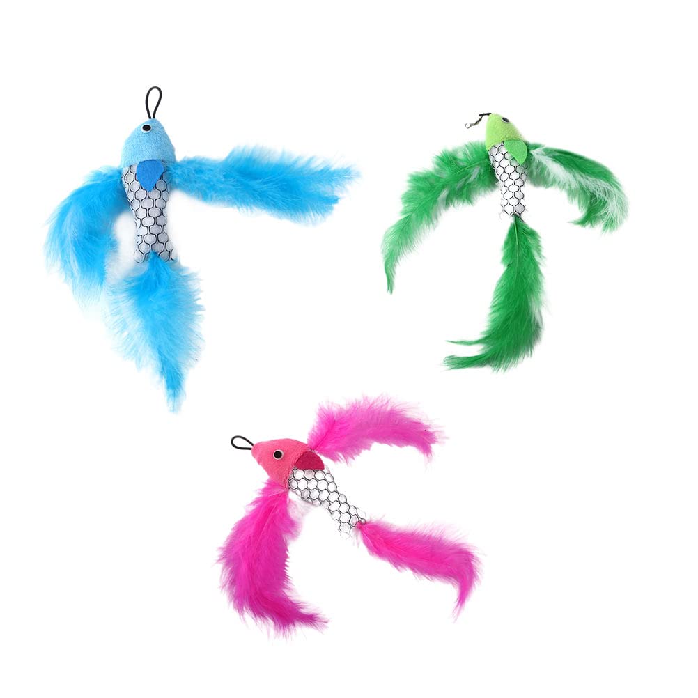 POPETPOP 3Pcs Fish Shaped Cat Teaser Toy - Interactive Kitten Teasing Stick with Plush Fish for Playful Cats - Perfect for Indoor Play, Exercise & Bonding with Your Feline Friend