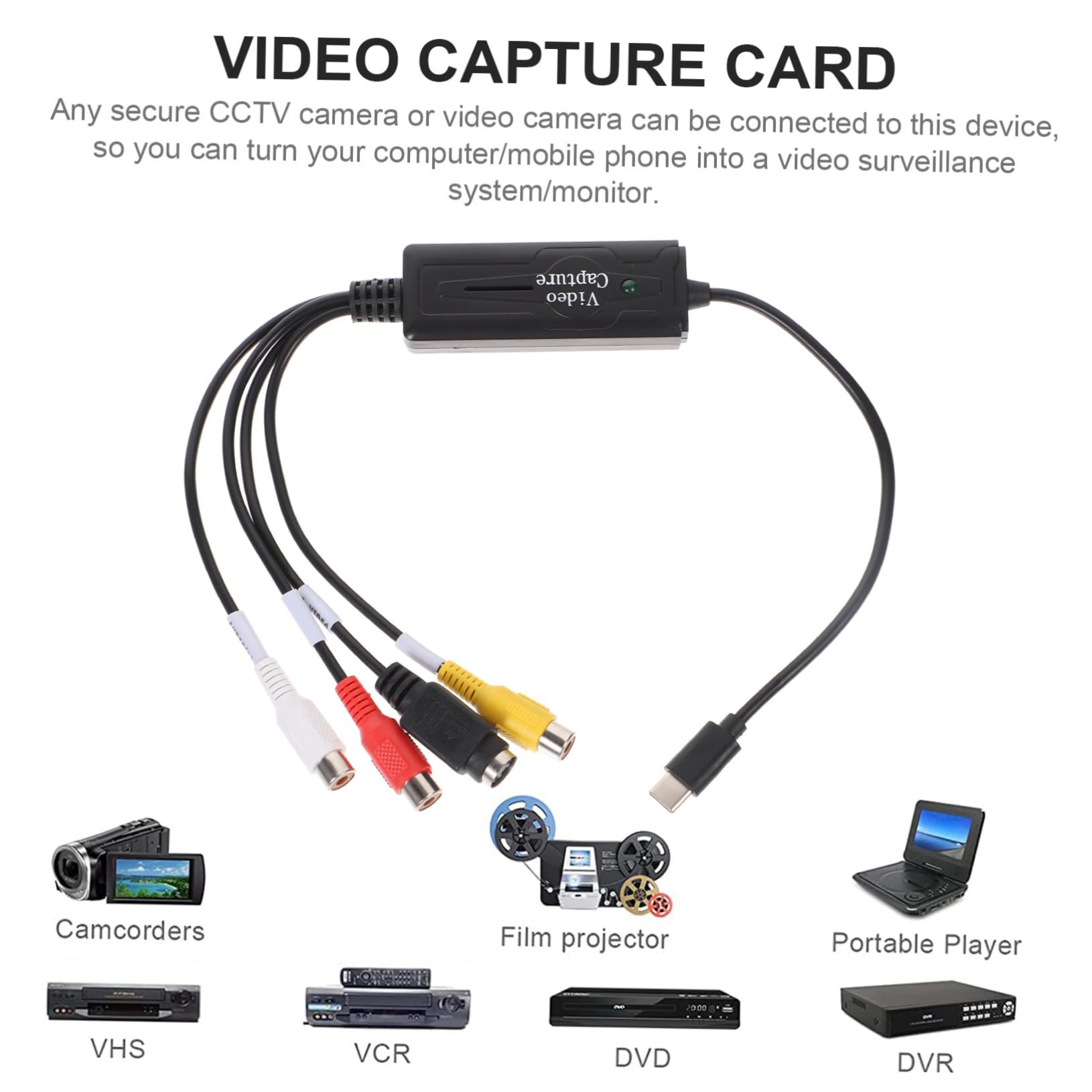 Jojofuny 4-Pack USB Video Capture Card - HDMI to USB 2.0 Recorder for Live Streaming, VHS to Digital Converter, DVR Recording Device for Gaming, Podcasting & Video Editing - Portable & Rubber Coated