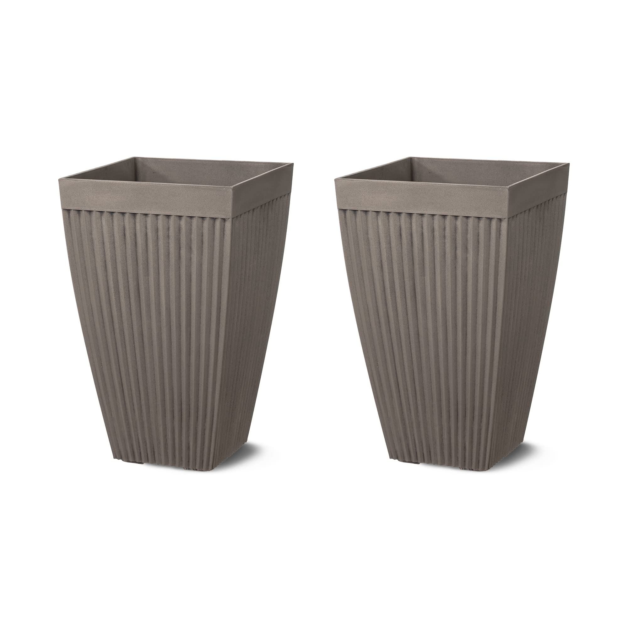 Glitzhome Oversized Tapered Tall Fluted Pot Planter Set (2-Piece) - Dark Grey Indoor Outdoor Garden Decor for Patio, Balcony & Home Decor | Perfect for Succulents, Flowers & Plants
