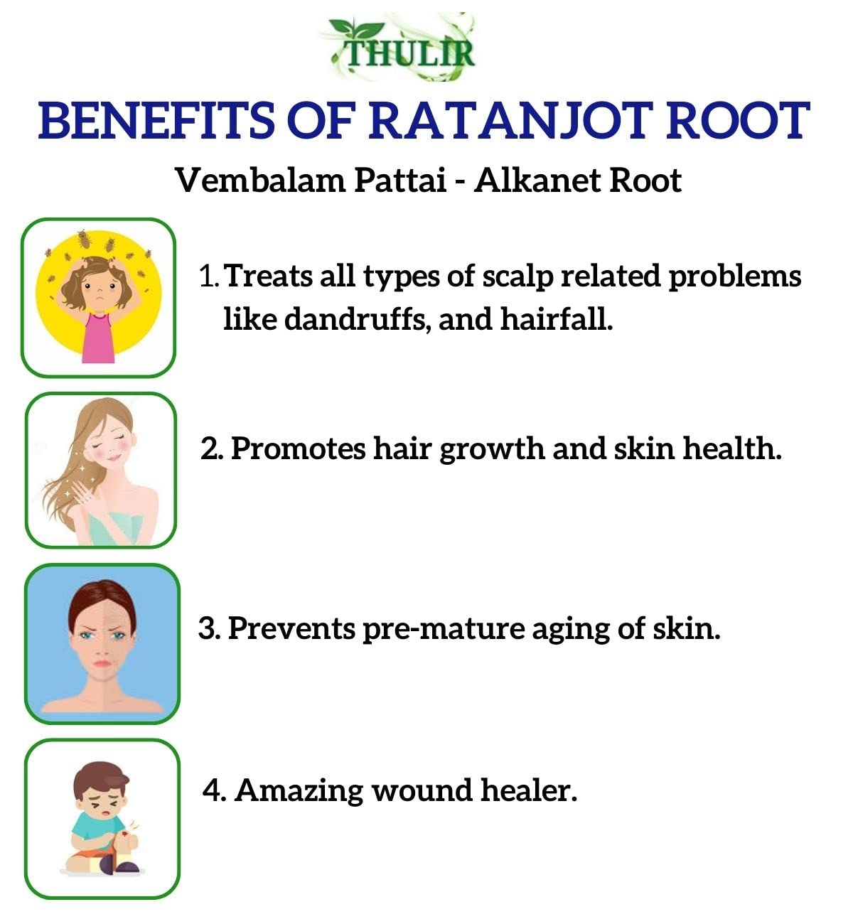 THULIR Ratanjot Root Powder - 100g | Natural Hair Growth Treatment with Onosma Echioides | Alkanna Tinctoria (Alkanet Root) | Laljadi & Vembada Powder | For Stronger, Healthier Hair | DIY Hair Masks & Ayurvedic Remedies
