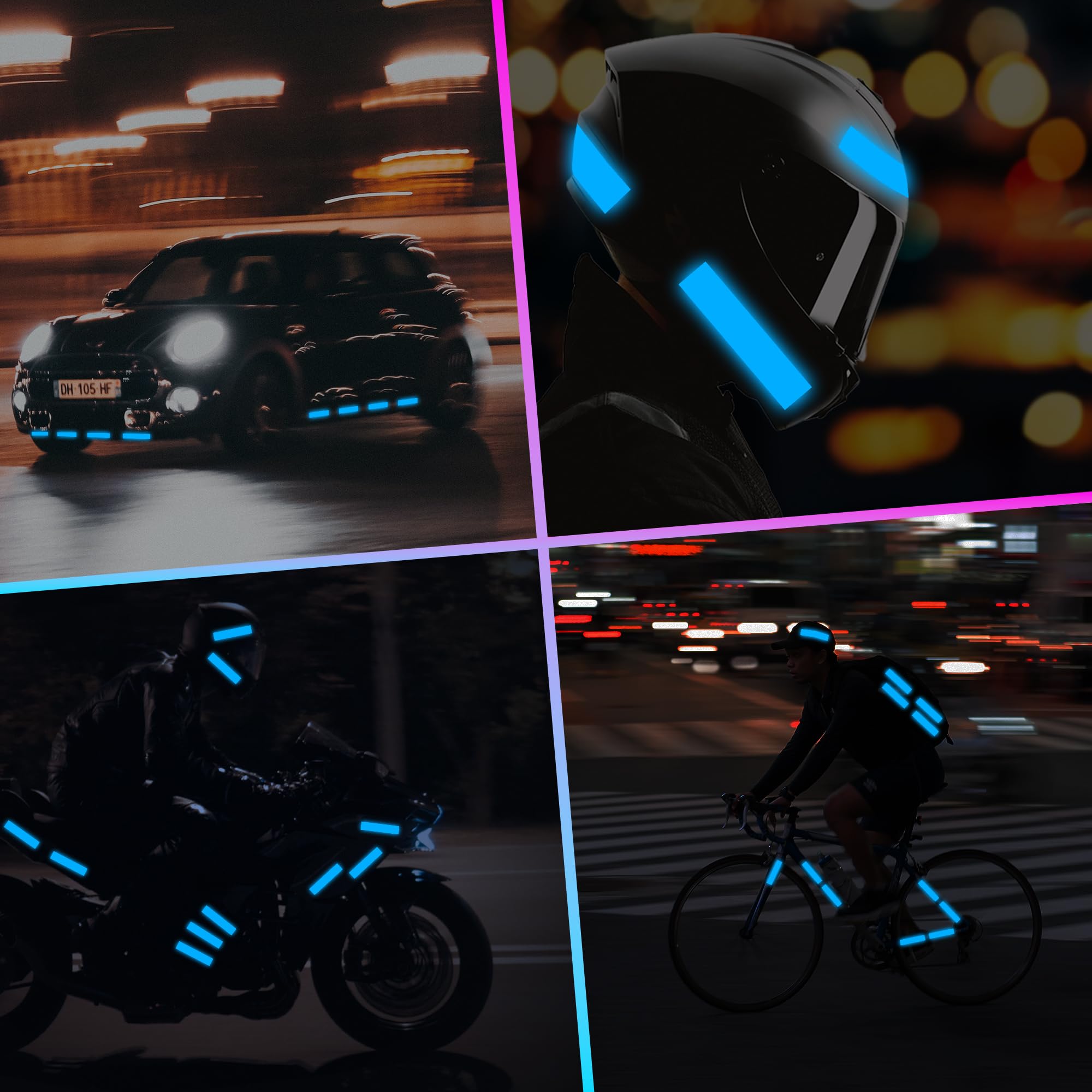 LOOM Reflective Stickers Kit - 6pcs Prism Blue Waterproof Self-Adhesive Safety Decals for Helmets, Bikes, Scooters, E-bikes & Motorcycles - High Visibility Nighttime Cycling & Outdoor Activities Safety Gear