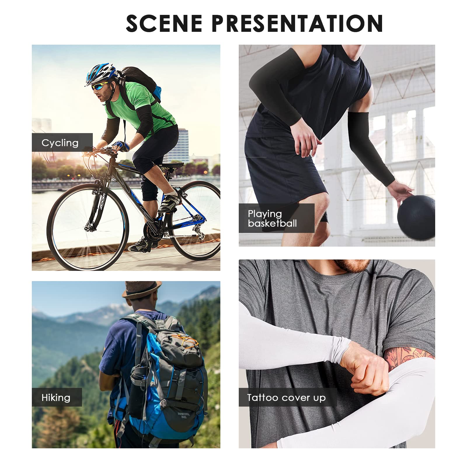 LumiSyne 2 Pairs UV Protection Arm Sleeves for Men & Women - UPF 50+ Cooling Compression Sleeves for Cycling, Hiking, Tattoo Cover - Breathable & Stretchable Sun Protection Arm Wear for Outdoor Sports & Daily Use