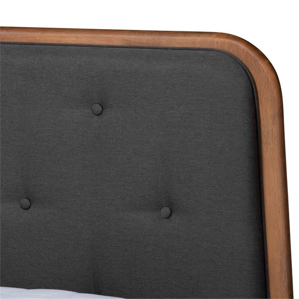 Baxton Studio Diantha Full Size Platform Bed - Dark Grey Fabric Upholstery with Walnut Brown Wood Finish | Classic Traditional Bedroom Furniture for Home Decor