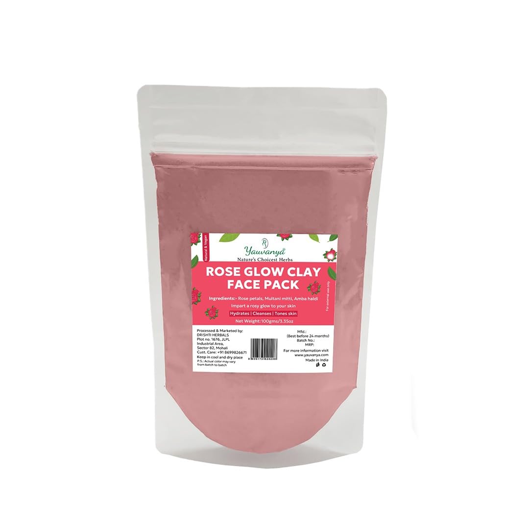 Yauvanya Rose Glow Clay Face Mask - 100g Natural Skincare for All Skin Types | Brightening & Detoxifying Facial Treatment for Dry, Oily & Sensitive Skin | Perfect for Daily Use & Spa Nights