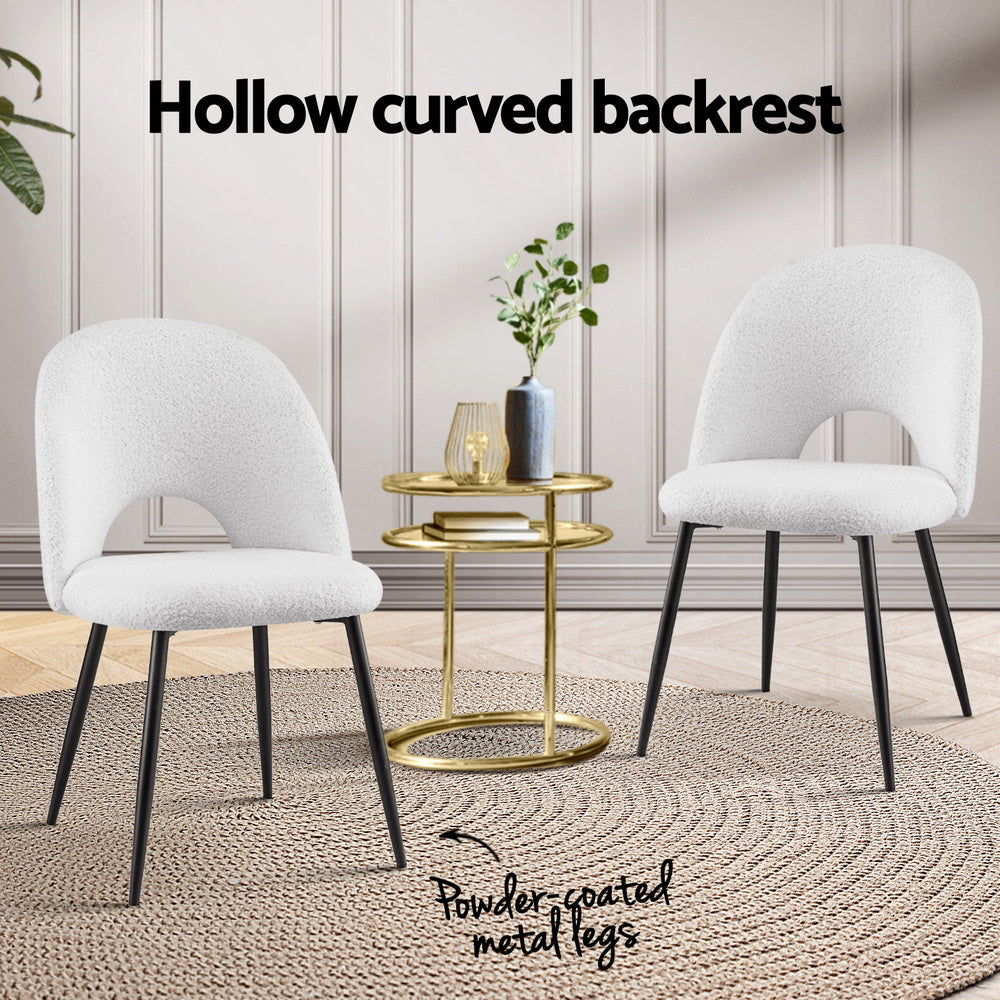 2 Pack Artiss Dining Chairs - Boucle Sherpa Upholstered Modern Accent Chairs for Kitchen, Dining Room, or Home Office (Set of 2)