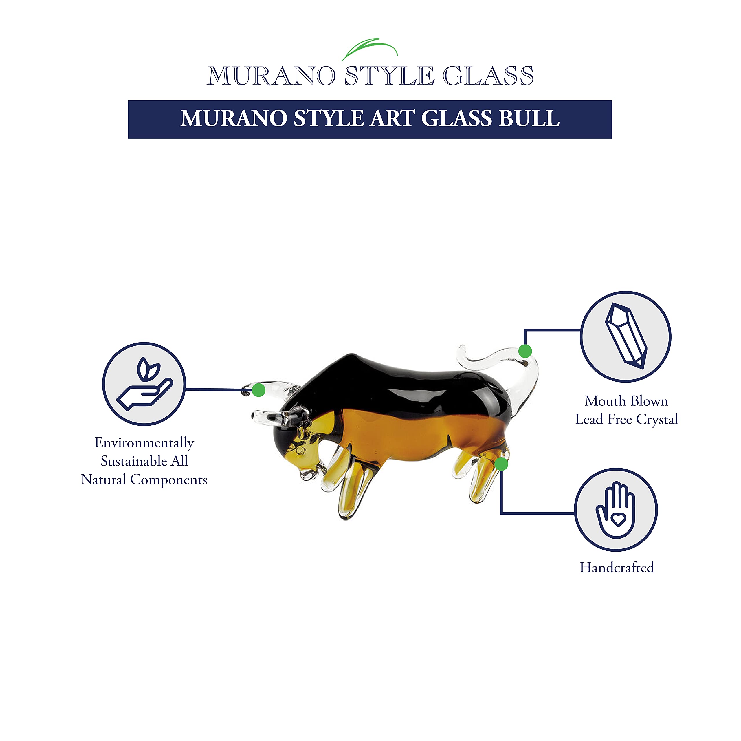 Badash Murano-Style Art Glass Bull Figurine - 4 Inch Hand-Blown Glass Sculpture - Unique Home Decor, Gift for Collectors & Italian Art Lovers - Perfect for Bookshelf Display, Office Decor, and Wedding Gifts