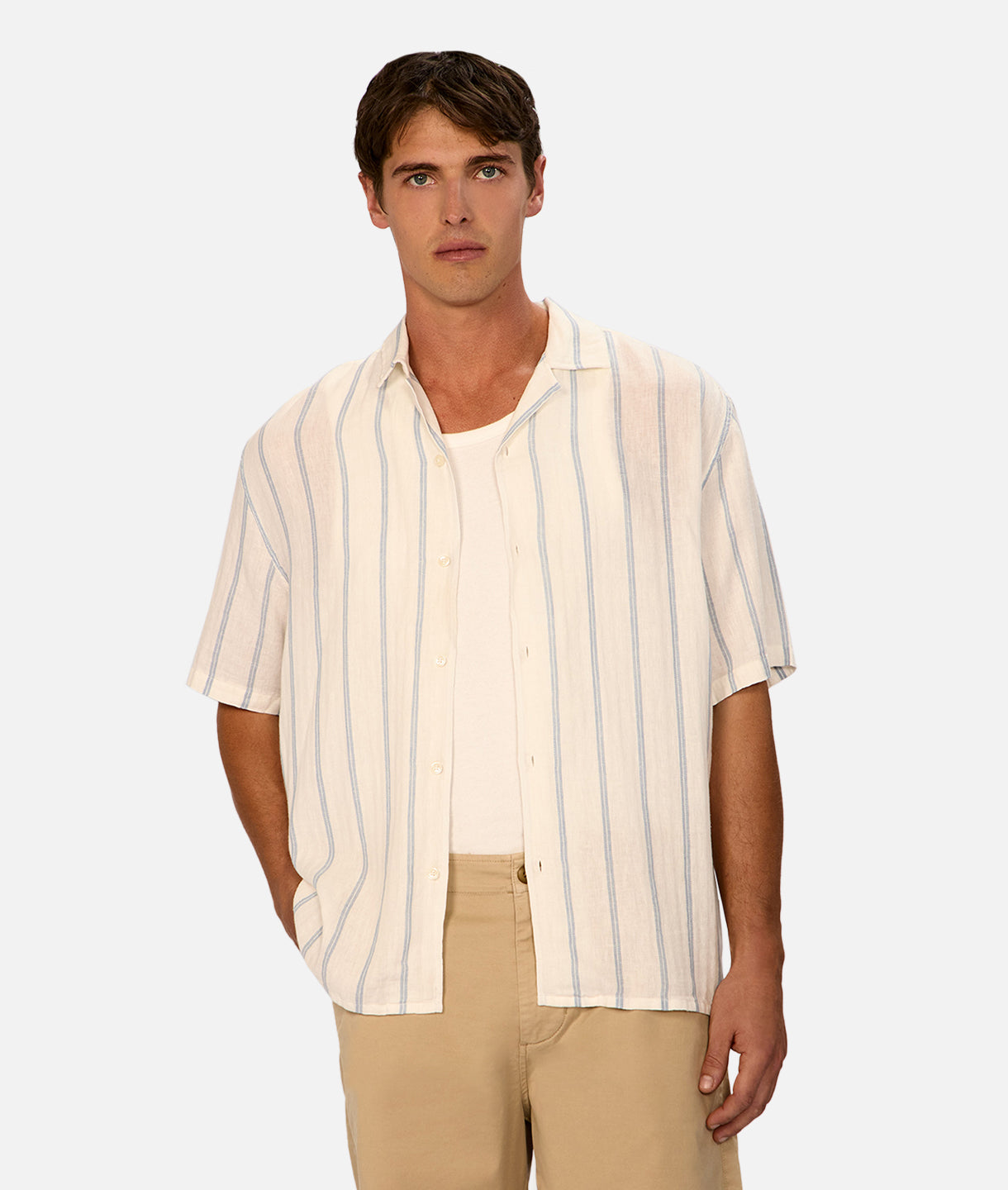 Guardia Linen Short Sleeve Shirt for Men - Vanilla Blue Casual Summer Shirt - Perfect for Beach, Vacation & Outdoor Activities