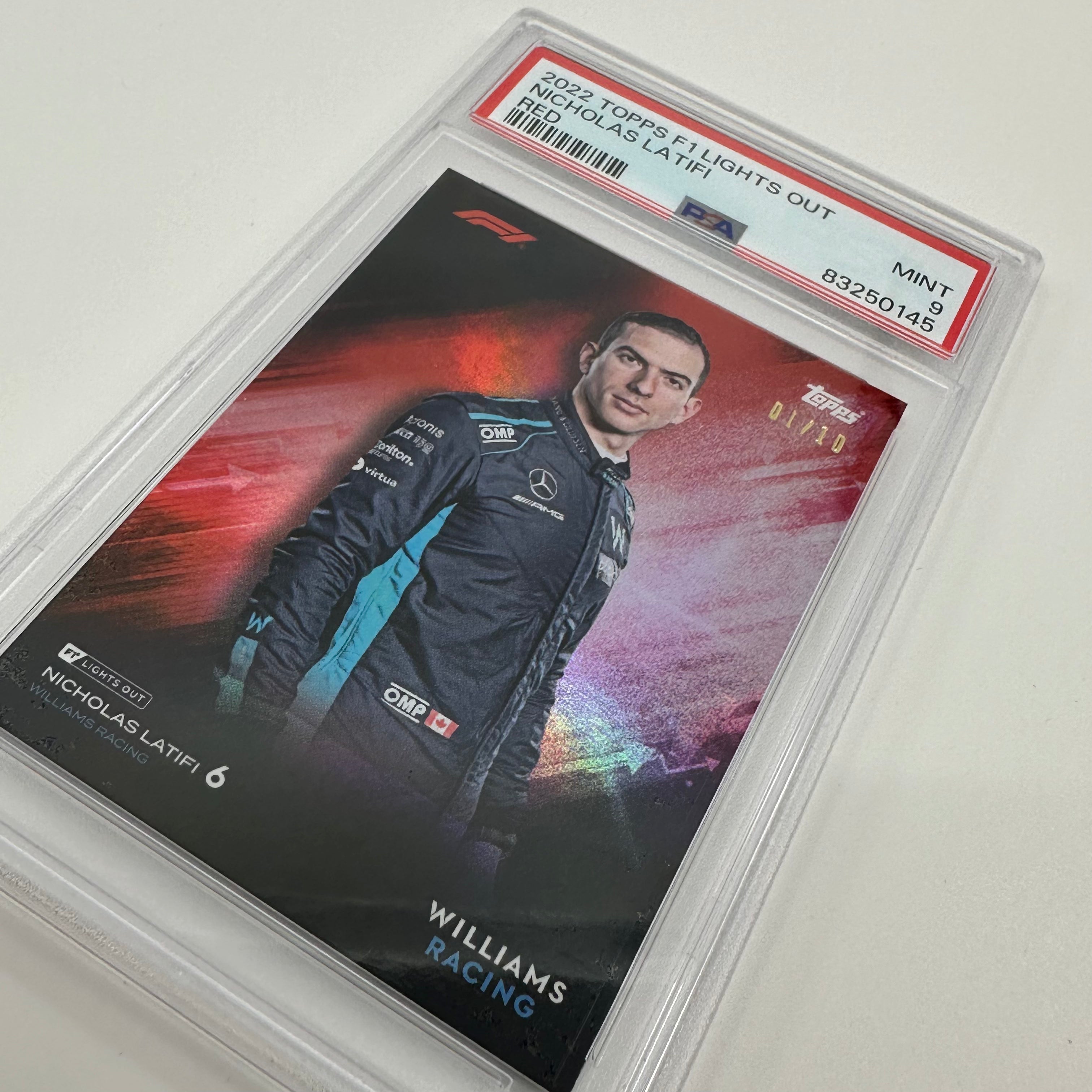 PSA 9 Graded 2021 Nicholas Latifi Red Formula 1 Trading Card - Perfect for F1 Collectors, Sports Memorabilia Enthusiasts, and Racing Fans Display
