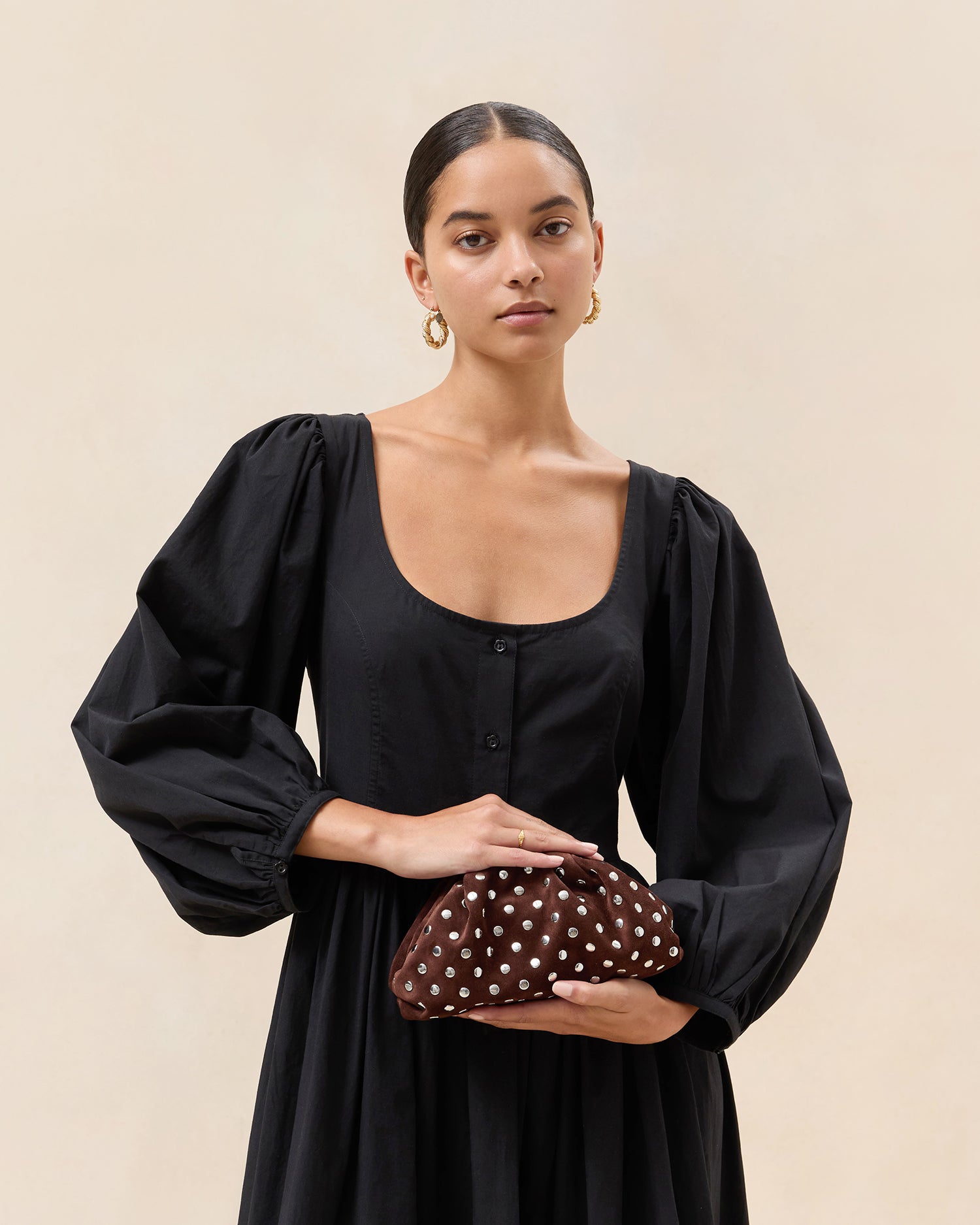 Bailey Espresso & Silver Dome Clutch Bag for Women - Stylish Evening Clutch Purse for Parties, Weddings & Special Occasions