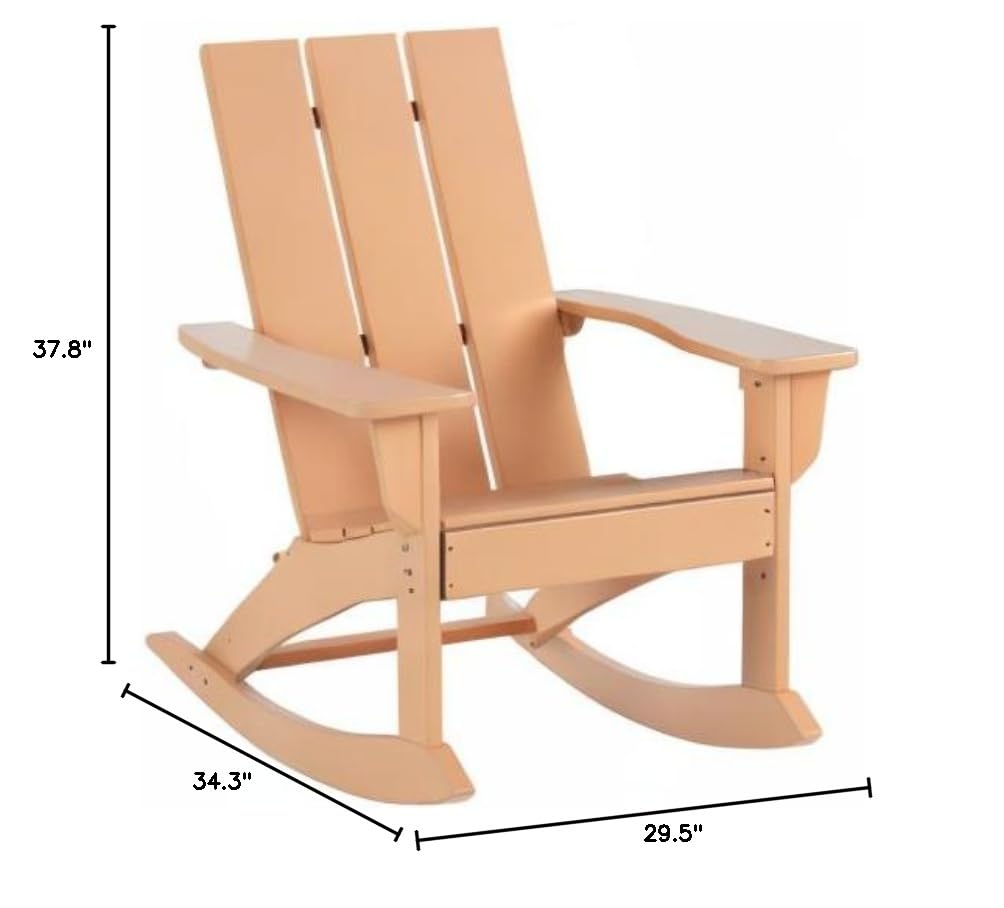 WO Home Furniture 4-Piece Patio Rocking Chair Set - Modern Outdoor HDPE Rocking Chairs with UV & Weather Resistance (Teak Color) - Perfect for Backyard, Garden, Poolside & Porch Relaxation