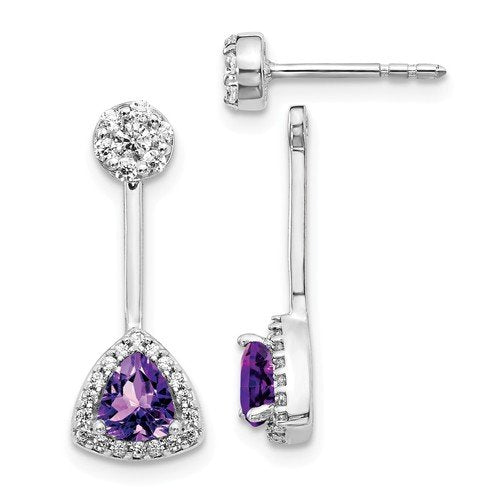 14KT 0.62 CTW Amethyst & 0.32 CTW Diamond Trillion Halo Earrings - Elegant Purple Gemstone Jewelry for Women, Perfect for Weddings, Parties & Special Occasions